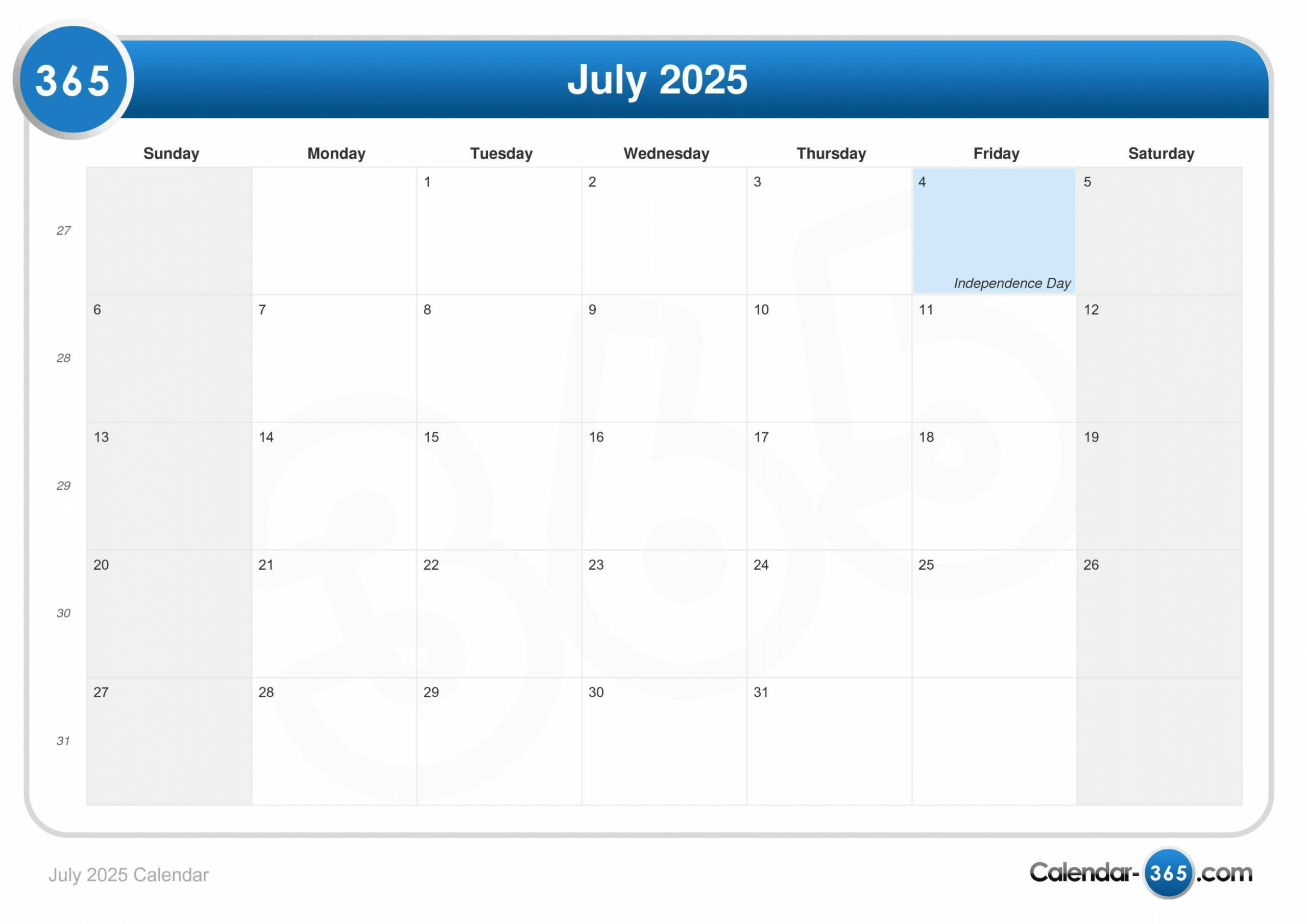 July  Calendar