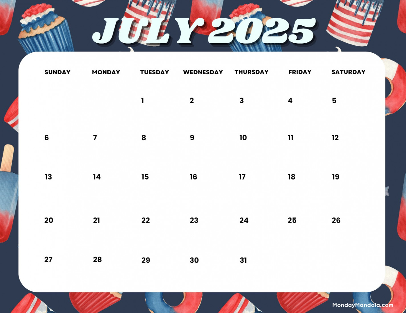 July  Printable Calendar ( Free PDF Printables)