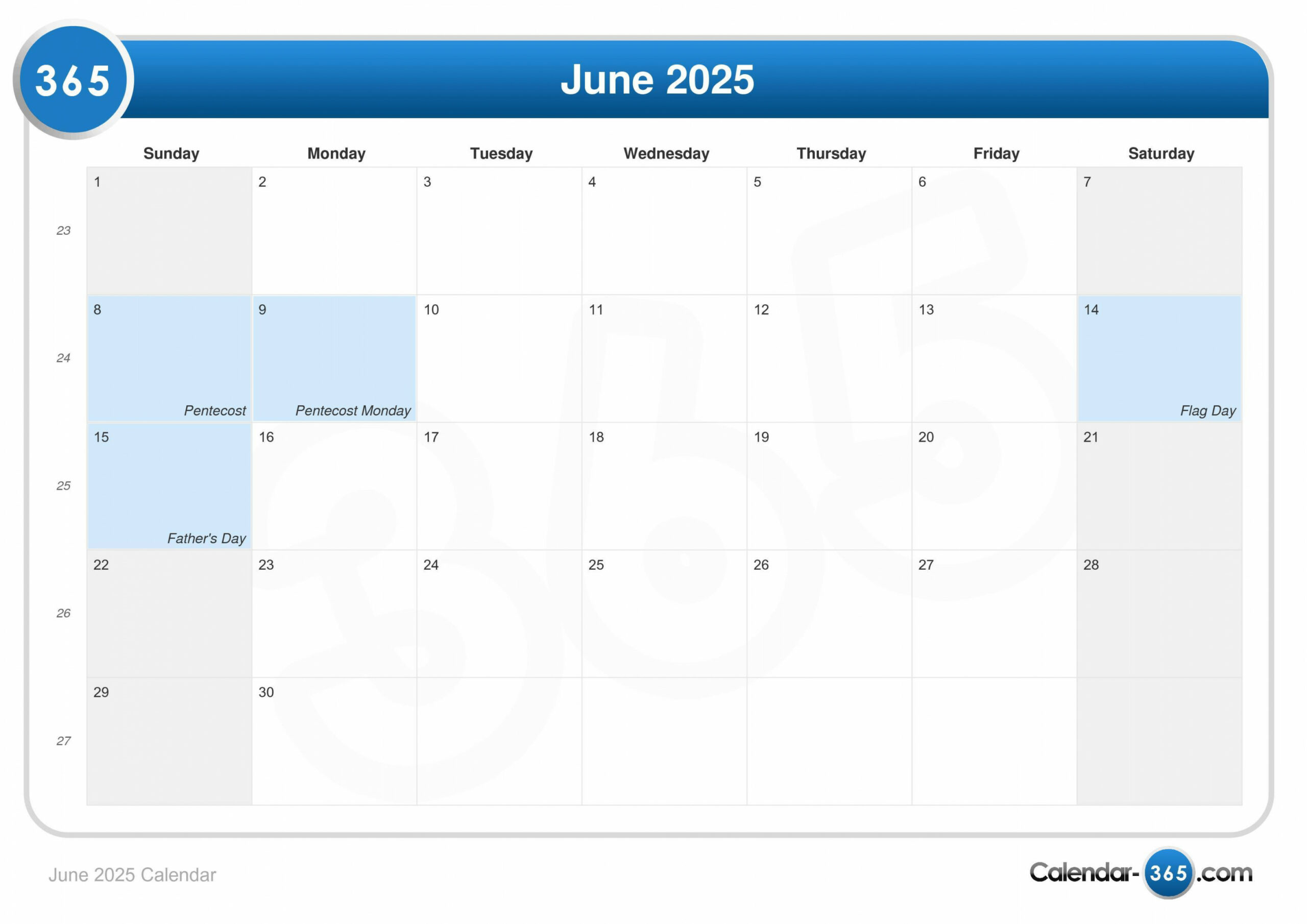 June  Calendar