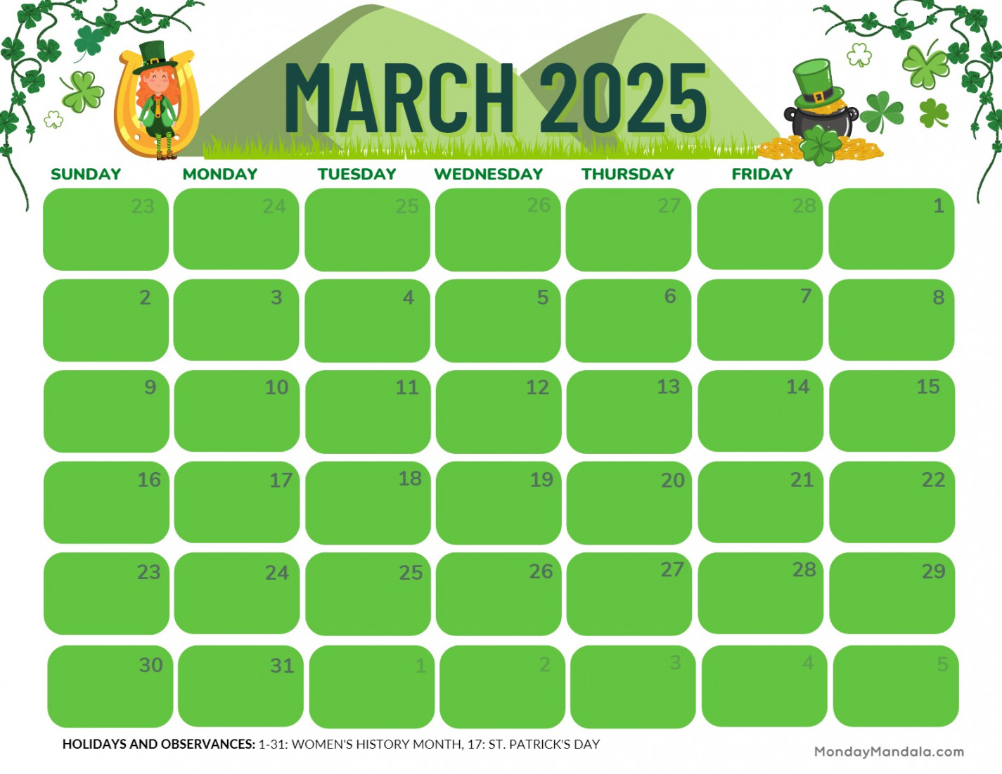 March  Calendar ( Free PDF Printables)