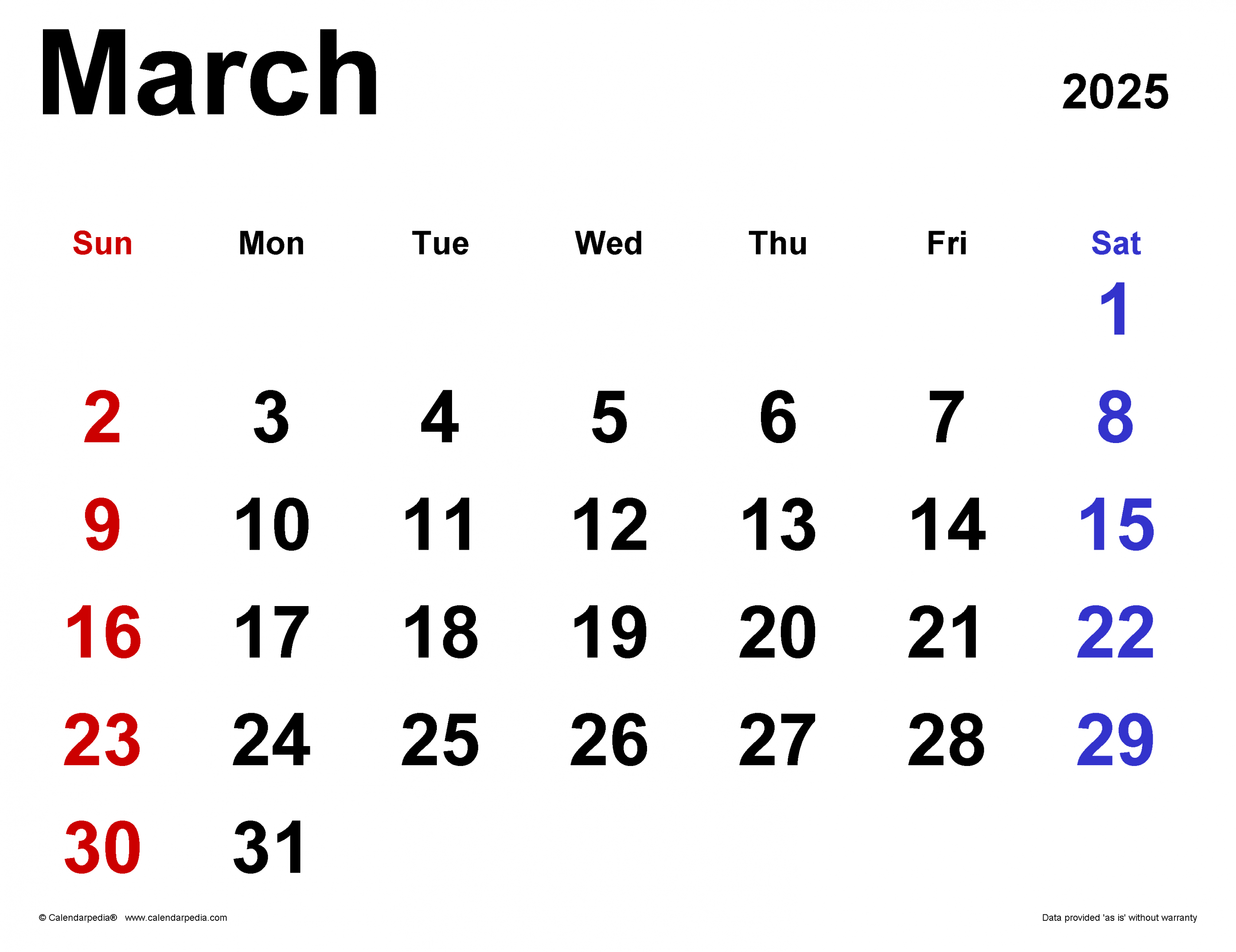 March  Calendar  Templates for Word, Excel and PDF