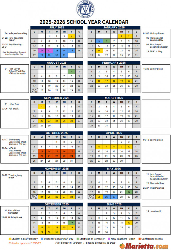 Marietta City School Calendar -  Marietta