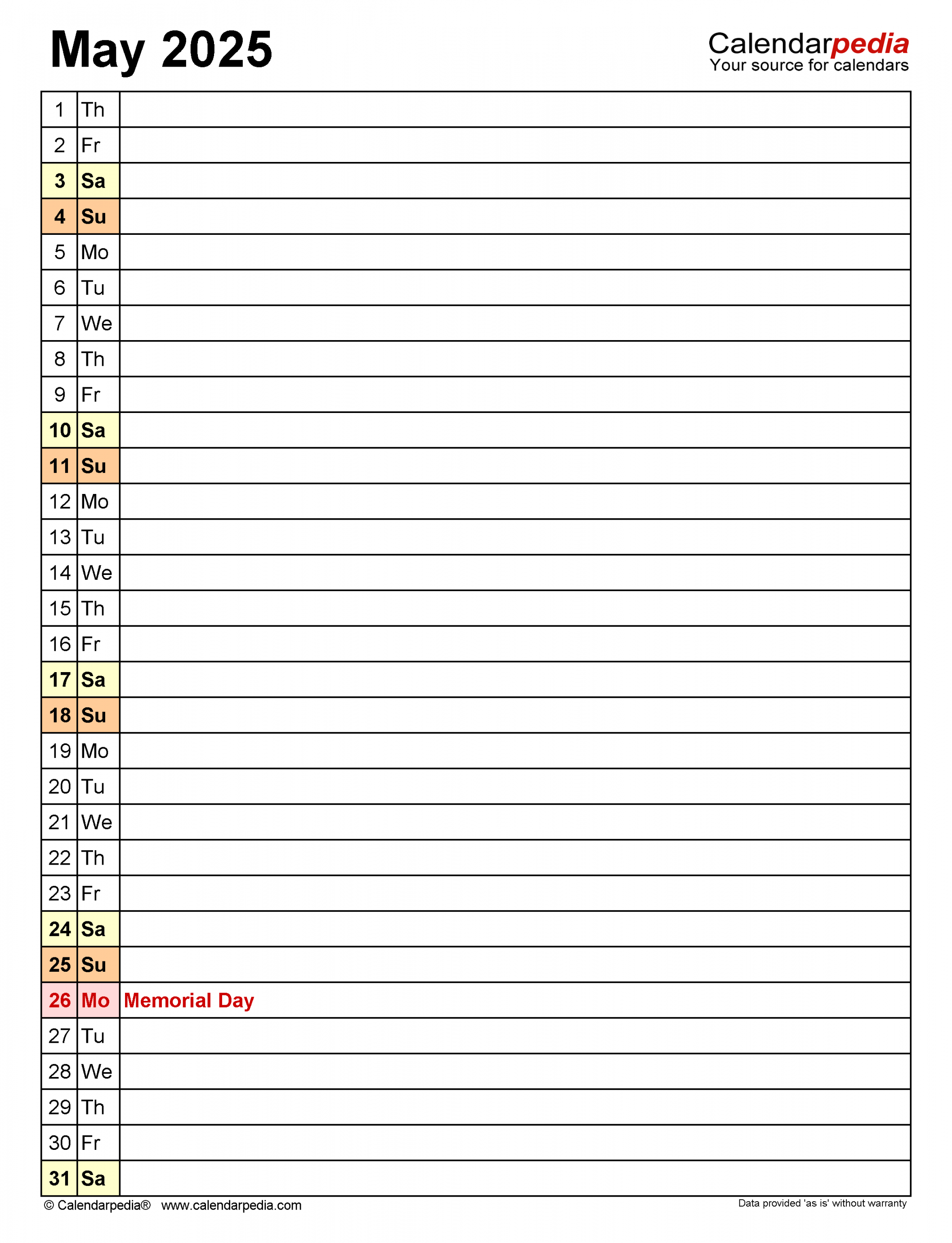 May  Calendar  Templates for Word, Excel and PDF