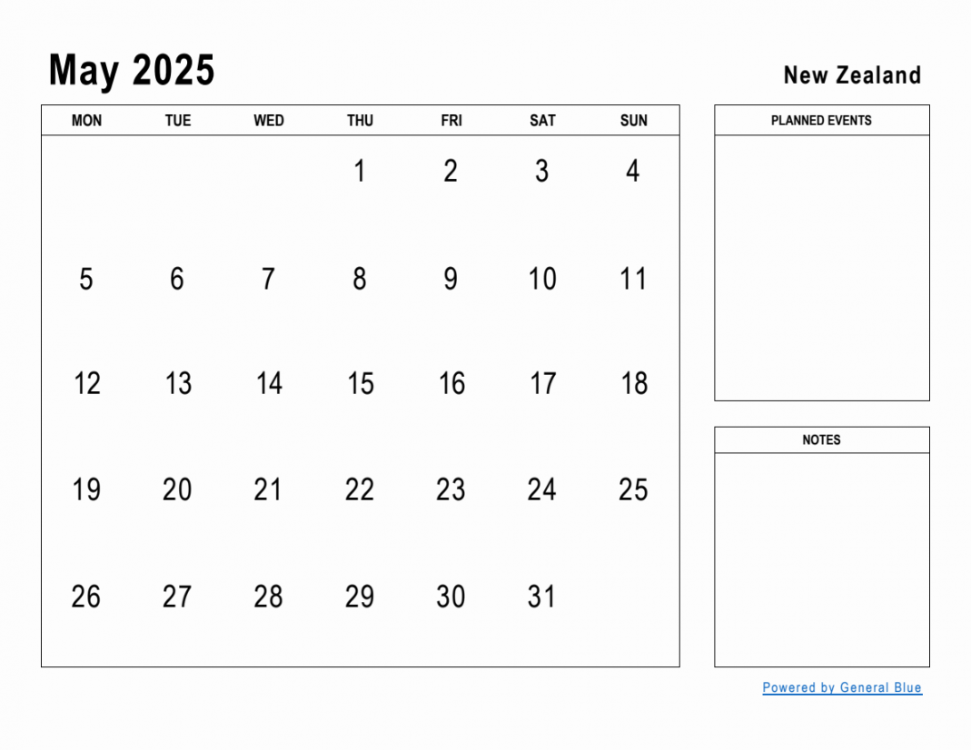 May  Planner with New Zealand Holidays