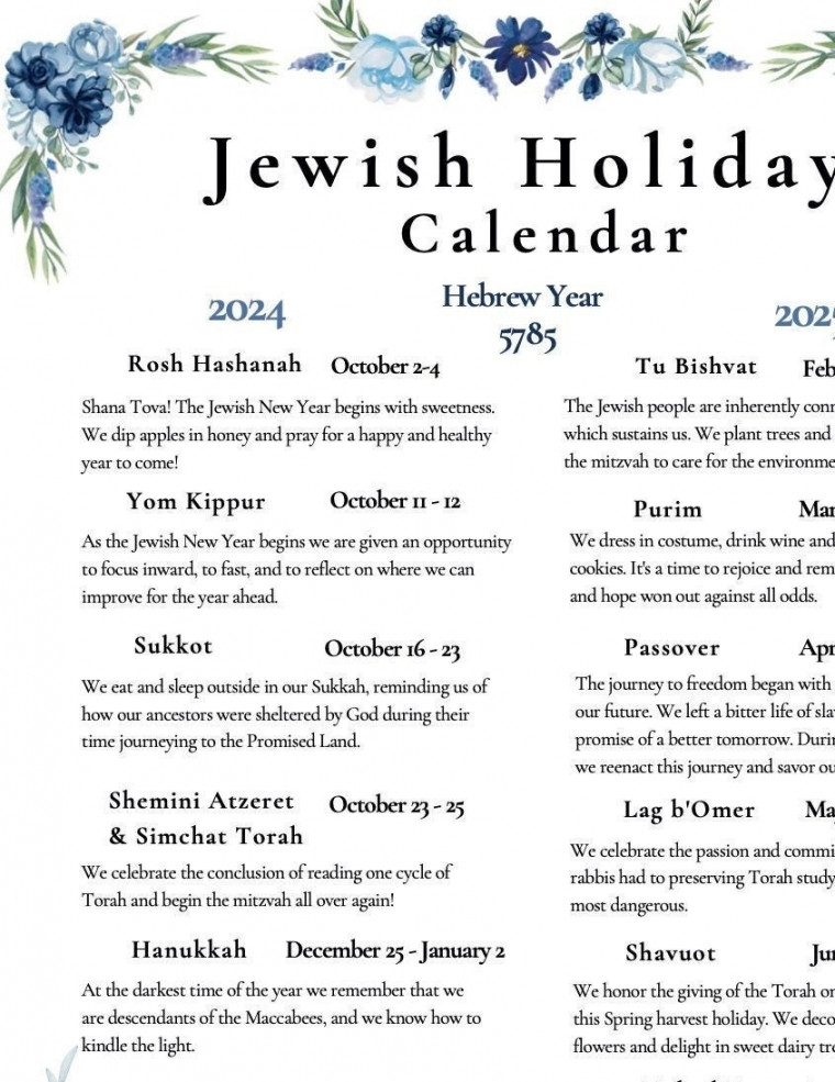 - NEW Jewish Holiday Calendar Hebrew Calendar  Rosh