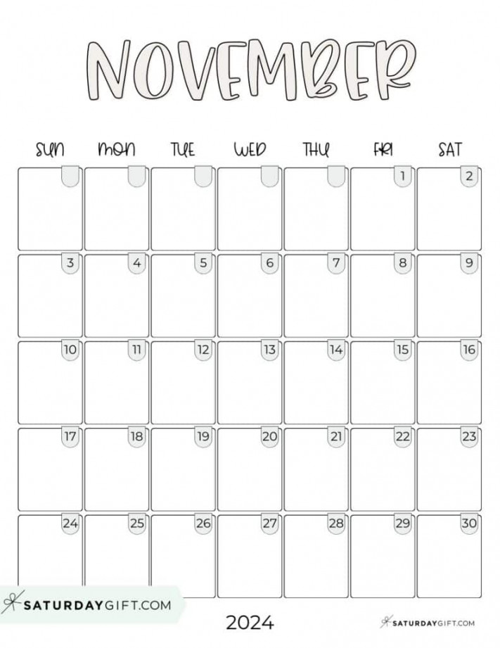 November  Calendar -  Cute & FREE Printables  SaturdayGift