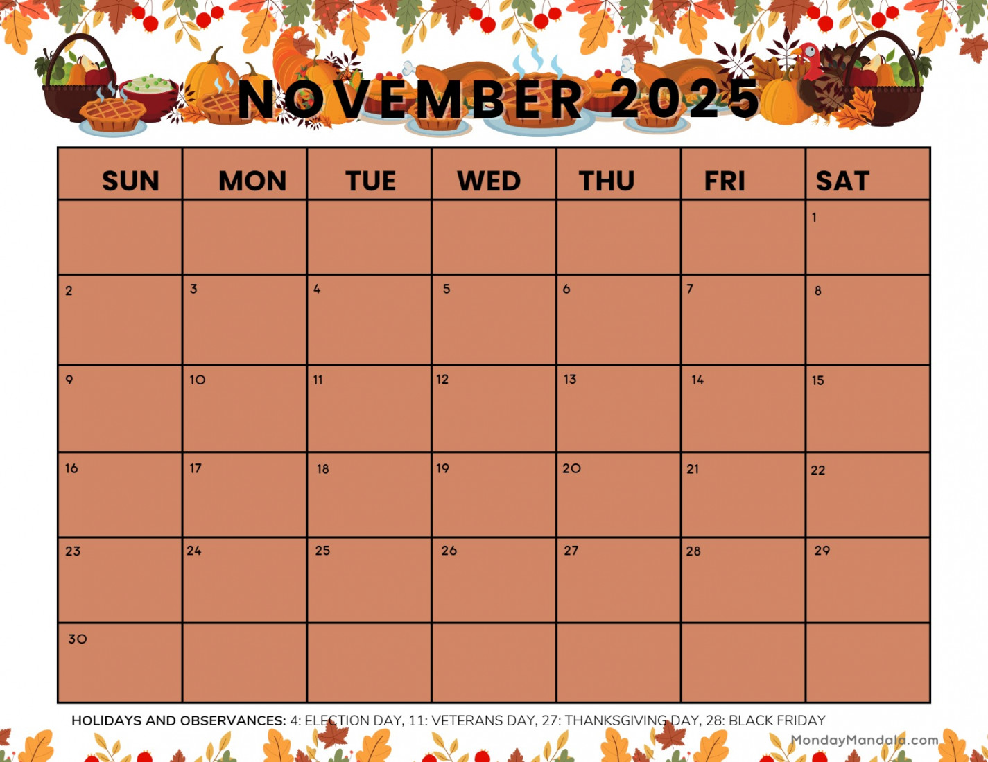 November  Calendar ( Free PDF Printables)