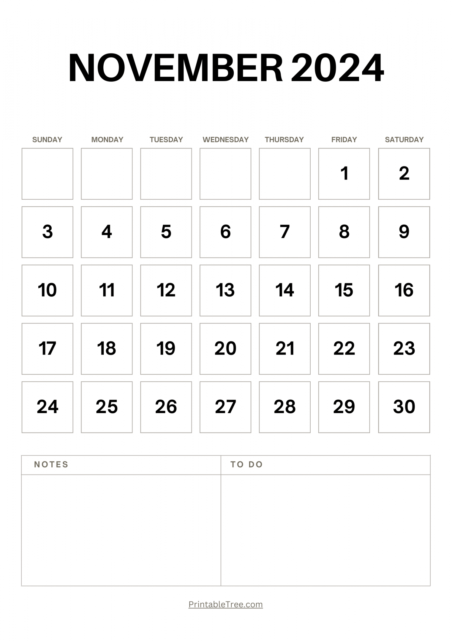 November  Calendar Printable PDF Template With Holidays