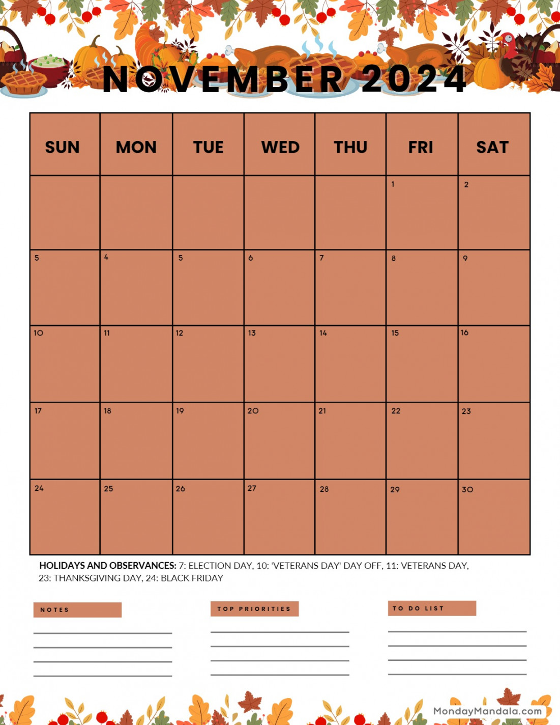 November  Calendars ( Free Printable PDFs) – mondaymandala