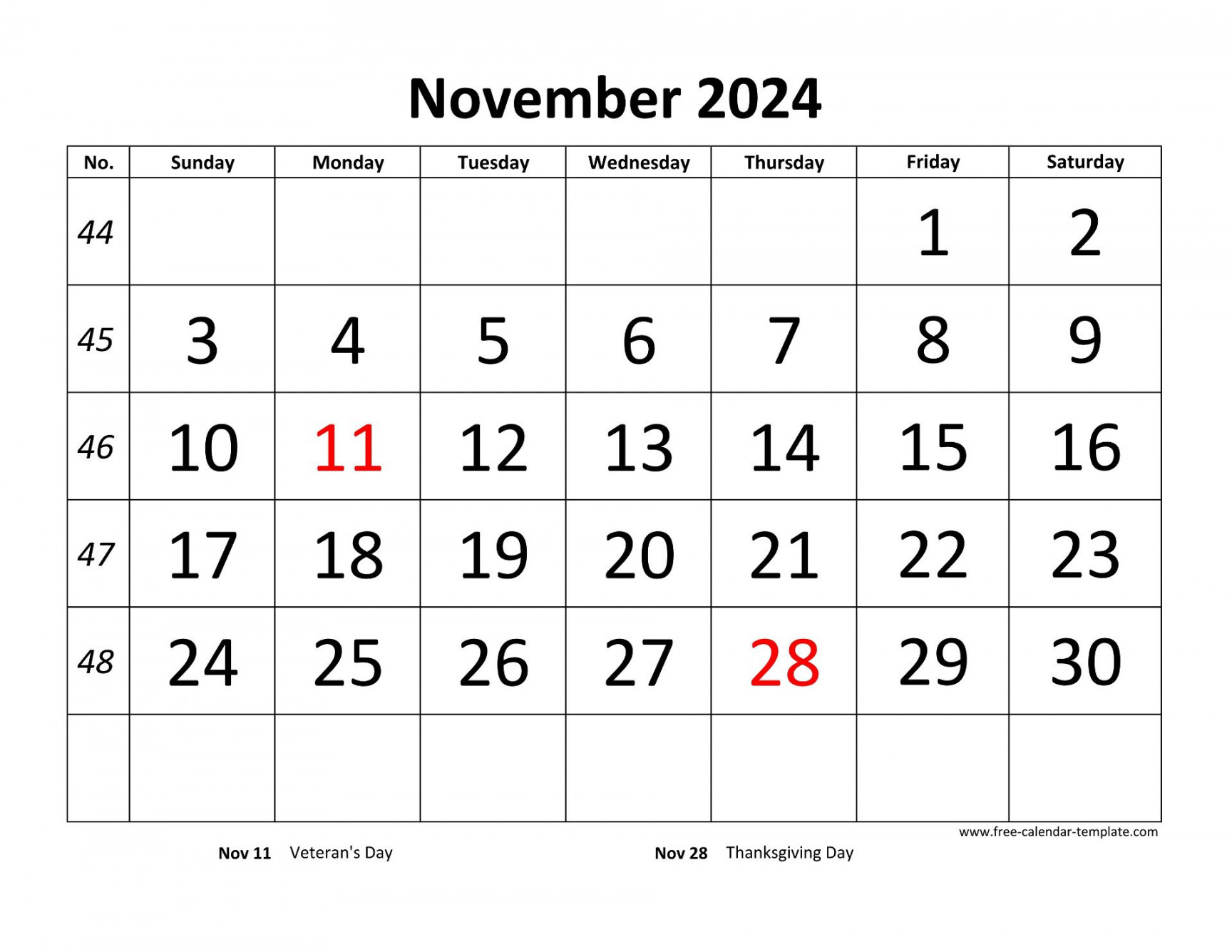 November  Free Calendar Tempplate  Free-calendar-template