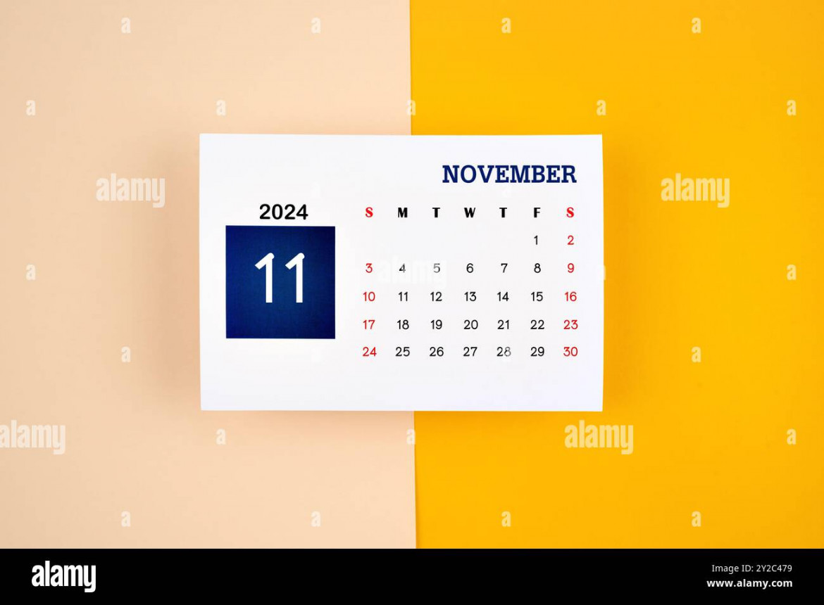 November  monthly calendar page isolated on white background