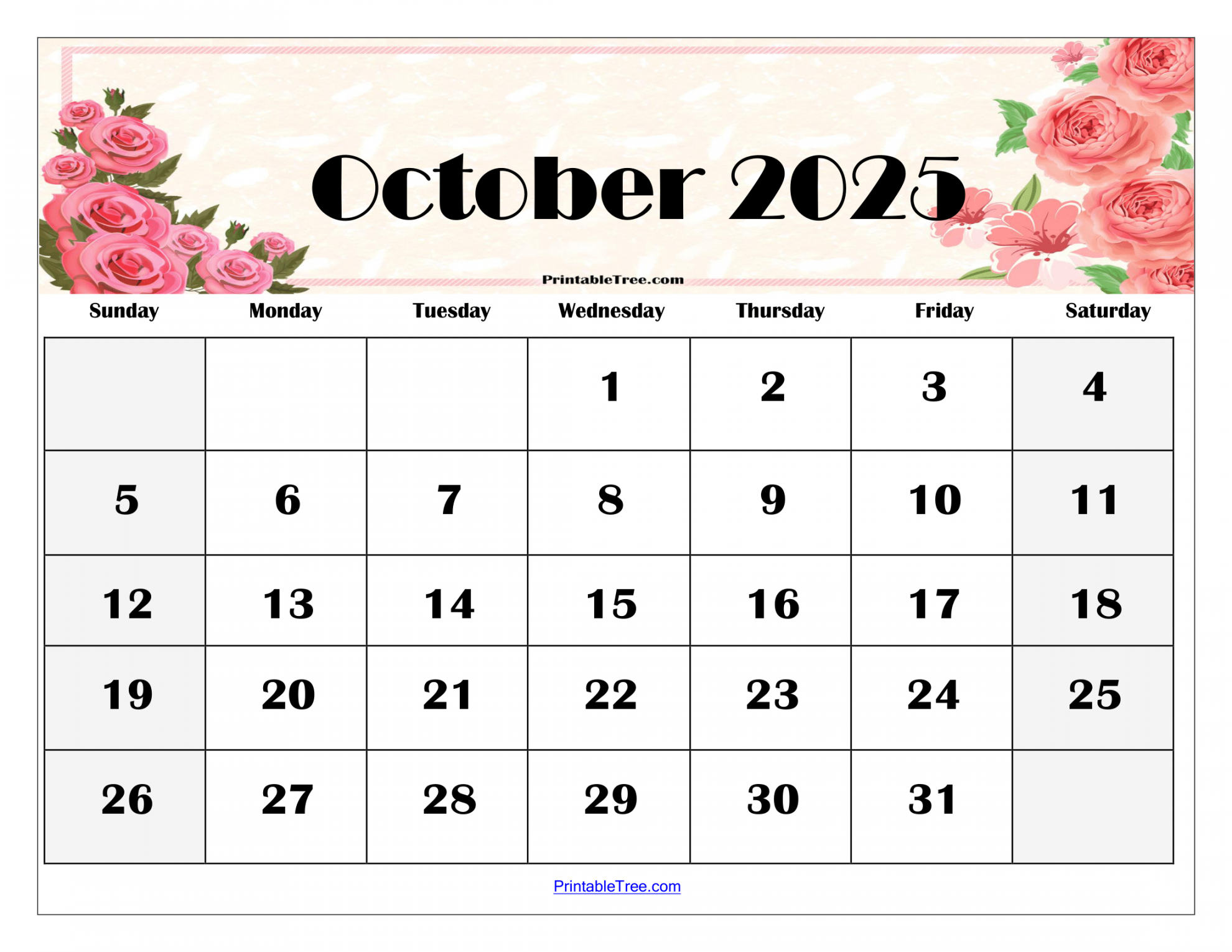 October  Calendar Printable PDF Template with Holidays