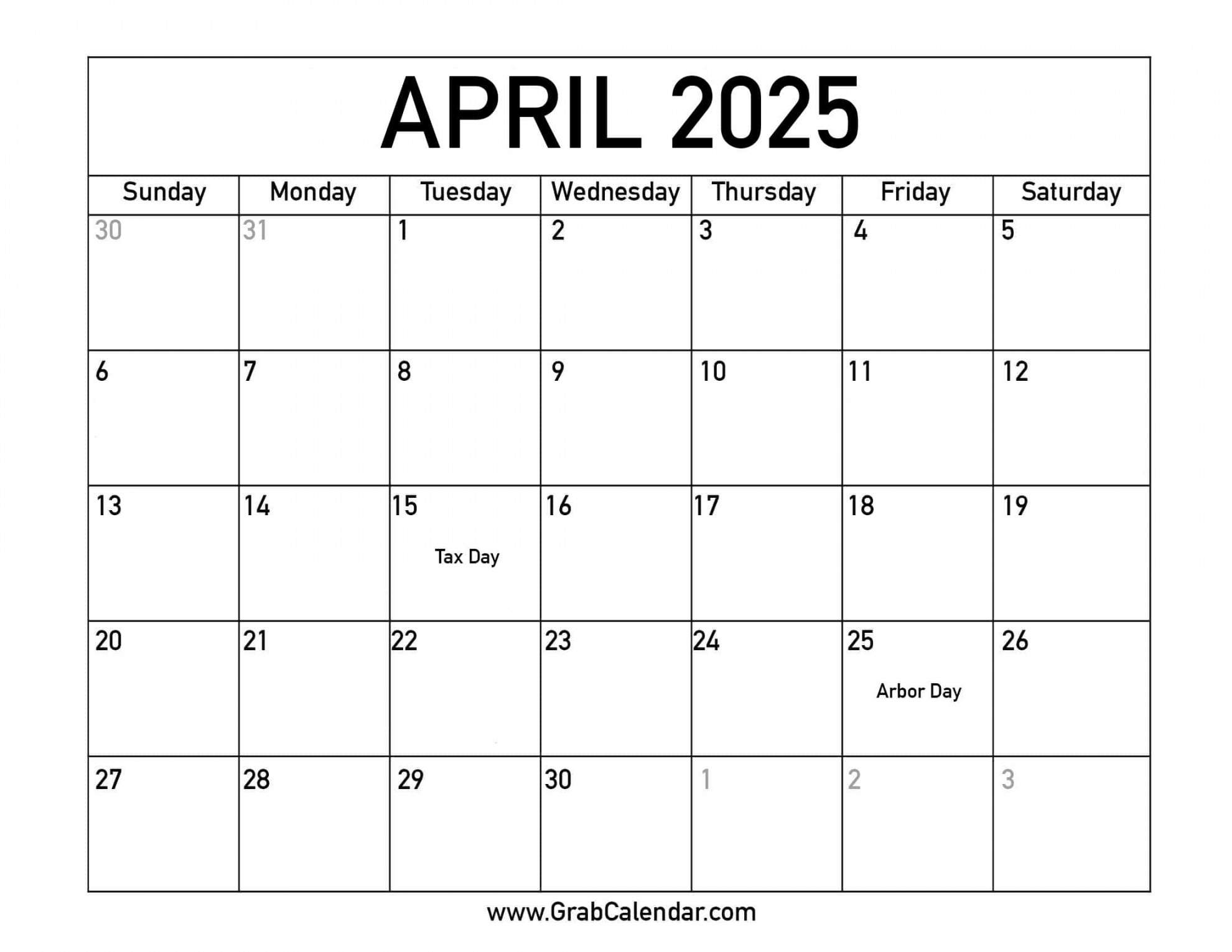 Printable April  Calendar