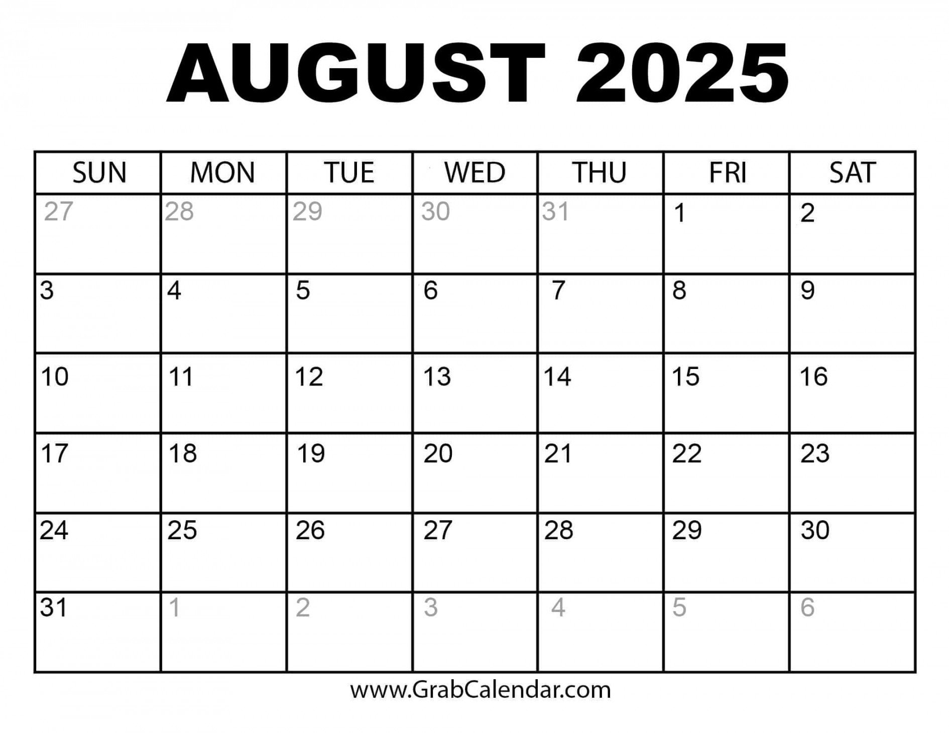 Printable August  Calendar