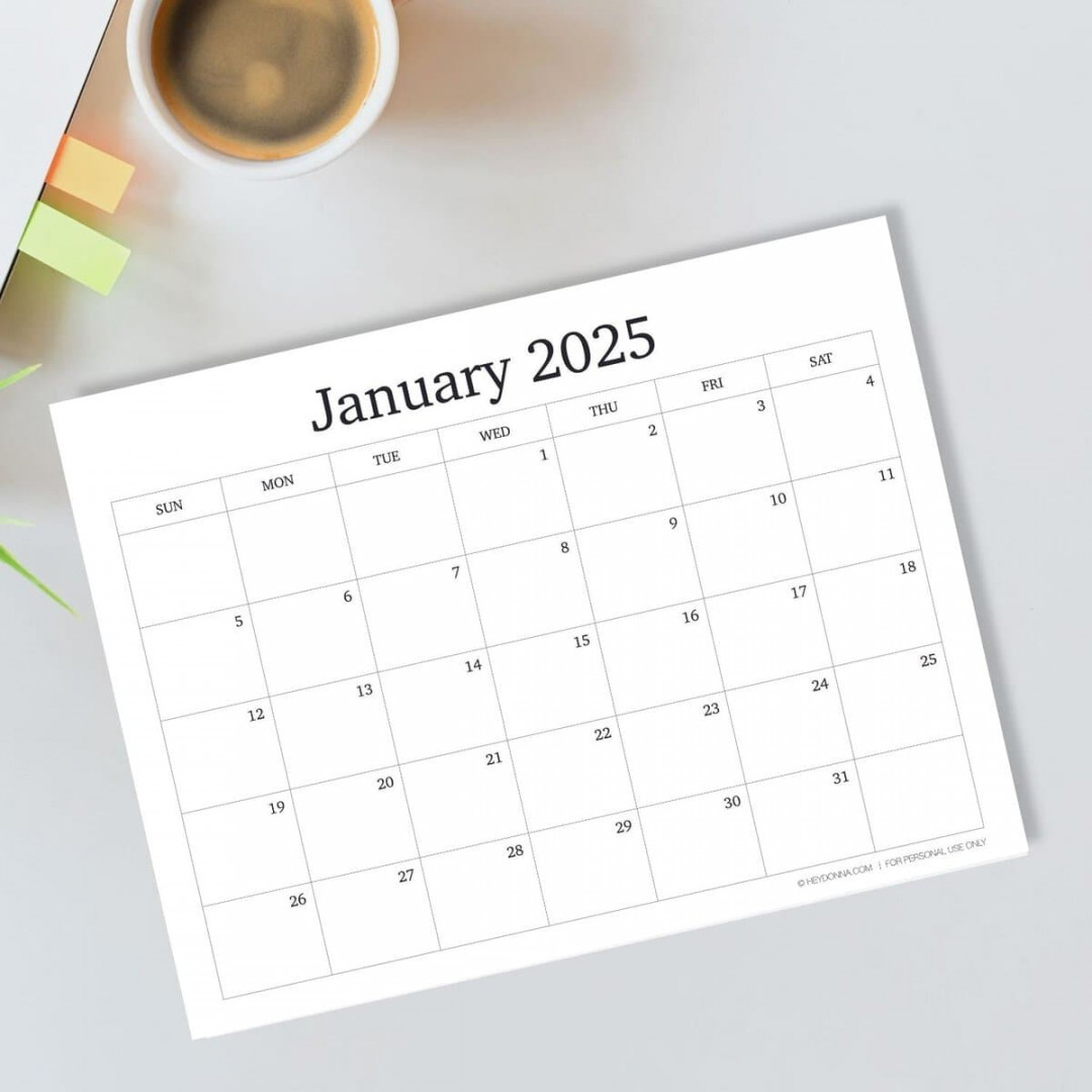 Printable January Monthly Calendar - Hey Donna