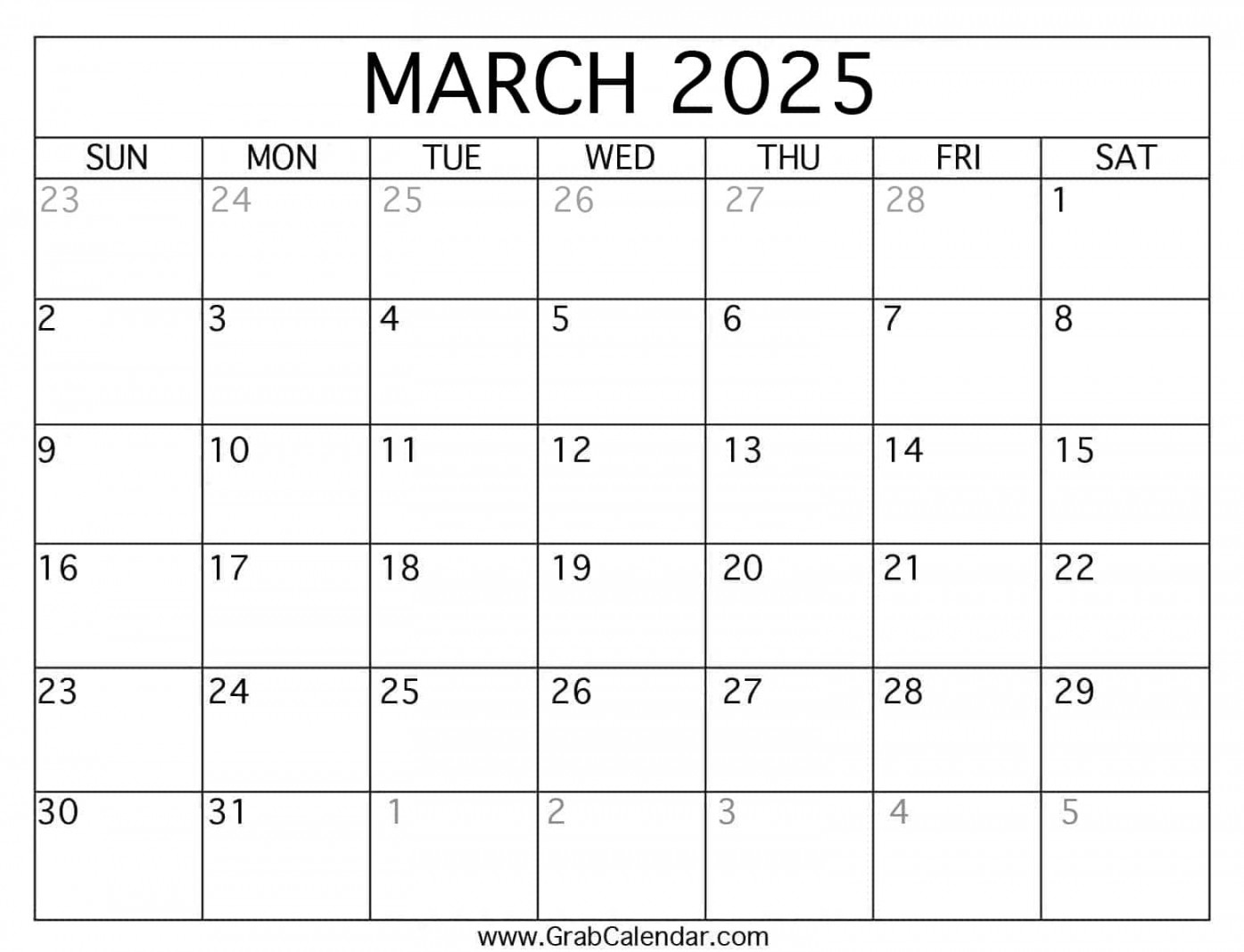 Printable March  Calendar