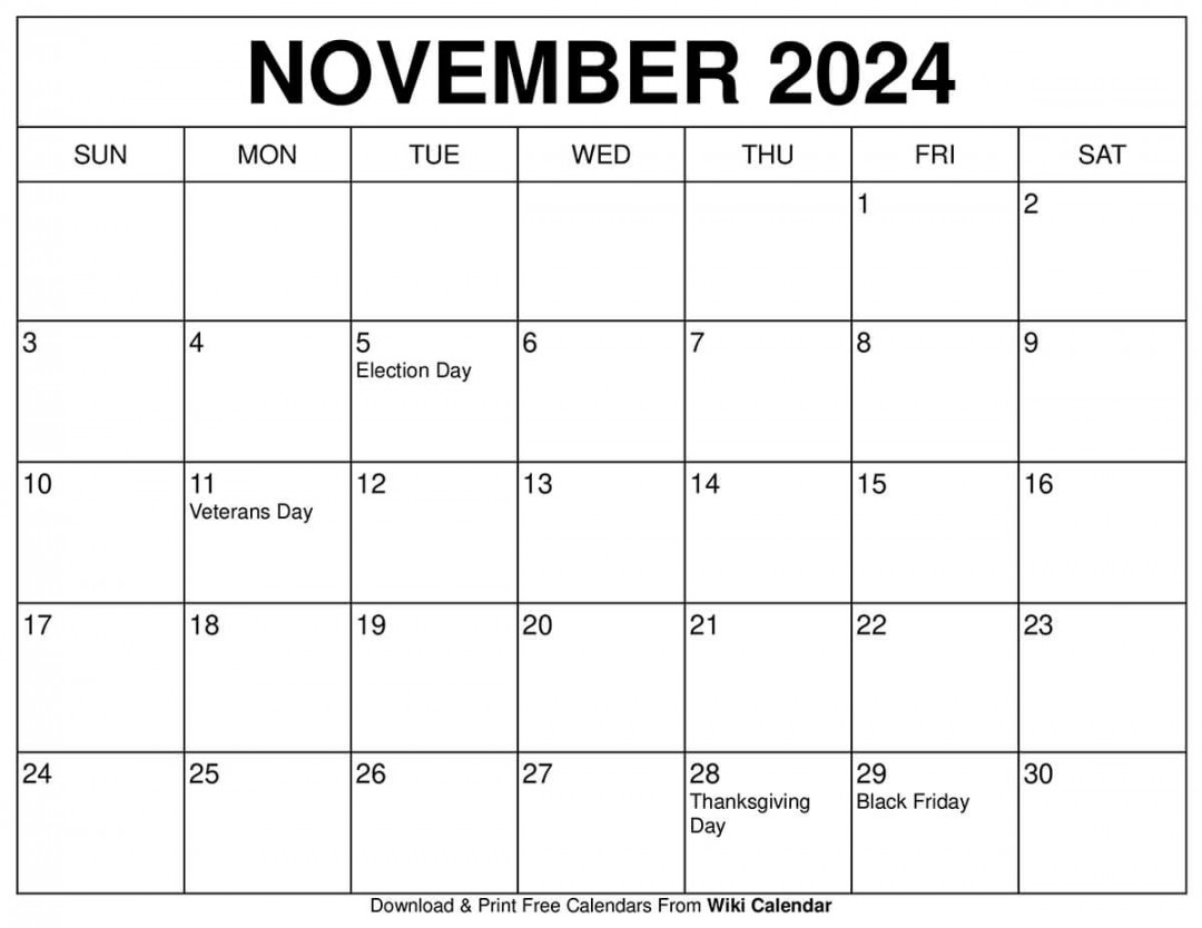 Printable November  Calendar Templates with Holidays - Wiki