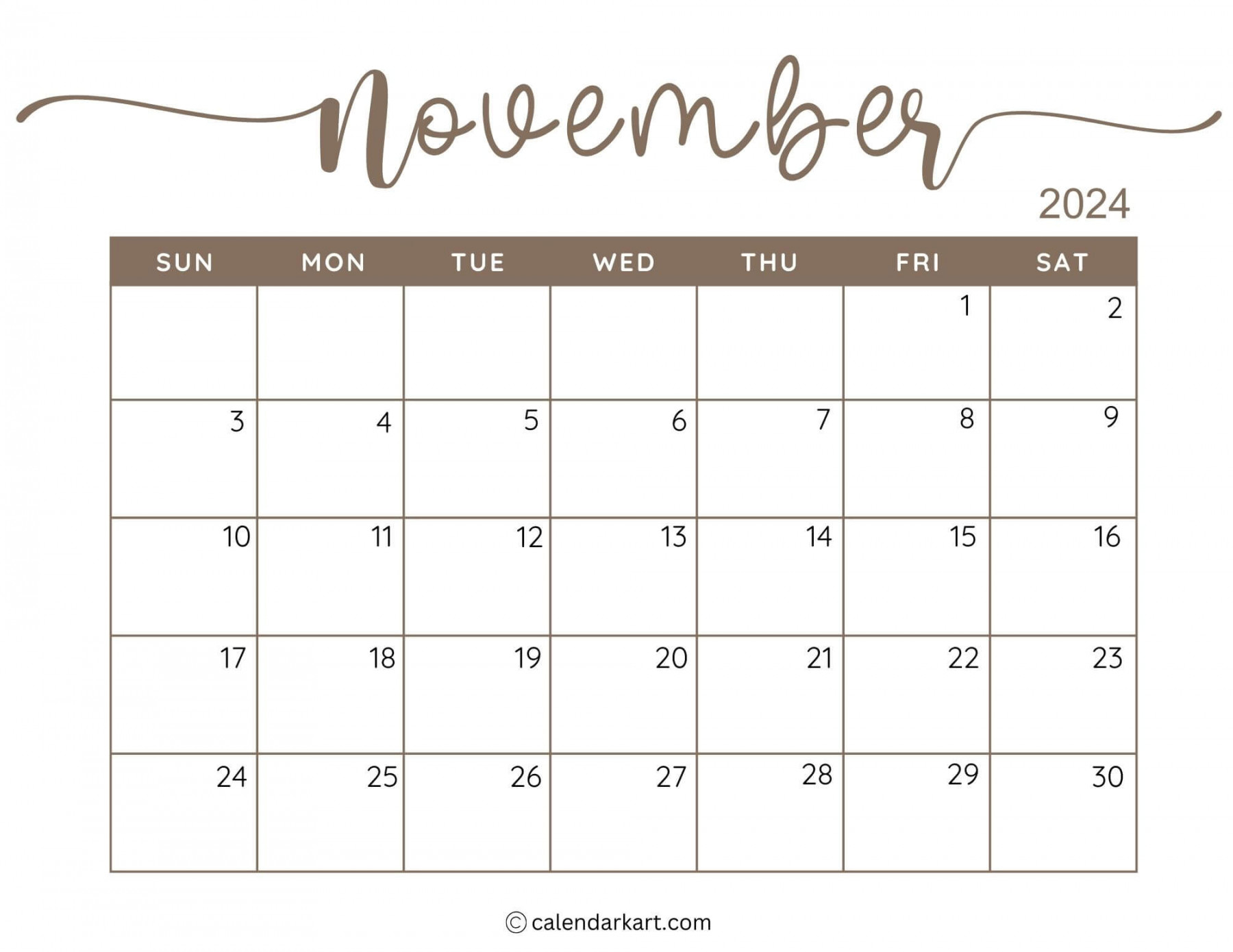 printable november  calendars  free pdf - CalendarKart