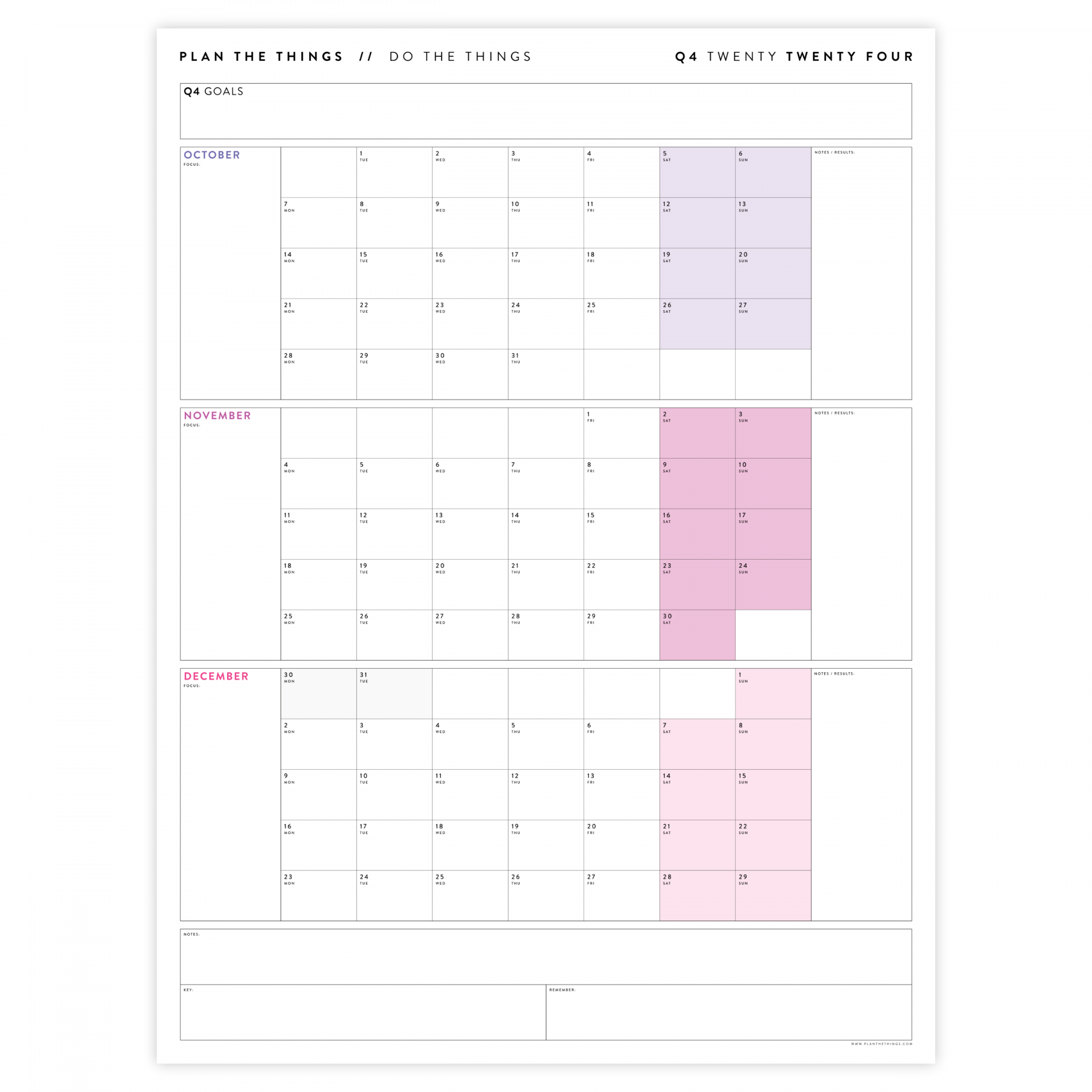 PRINTABLE Q (OCTOBER - DECEMBER) 202 QUARTERLY WALL CALENDAR