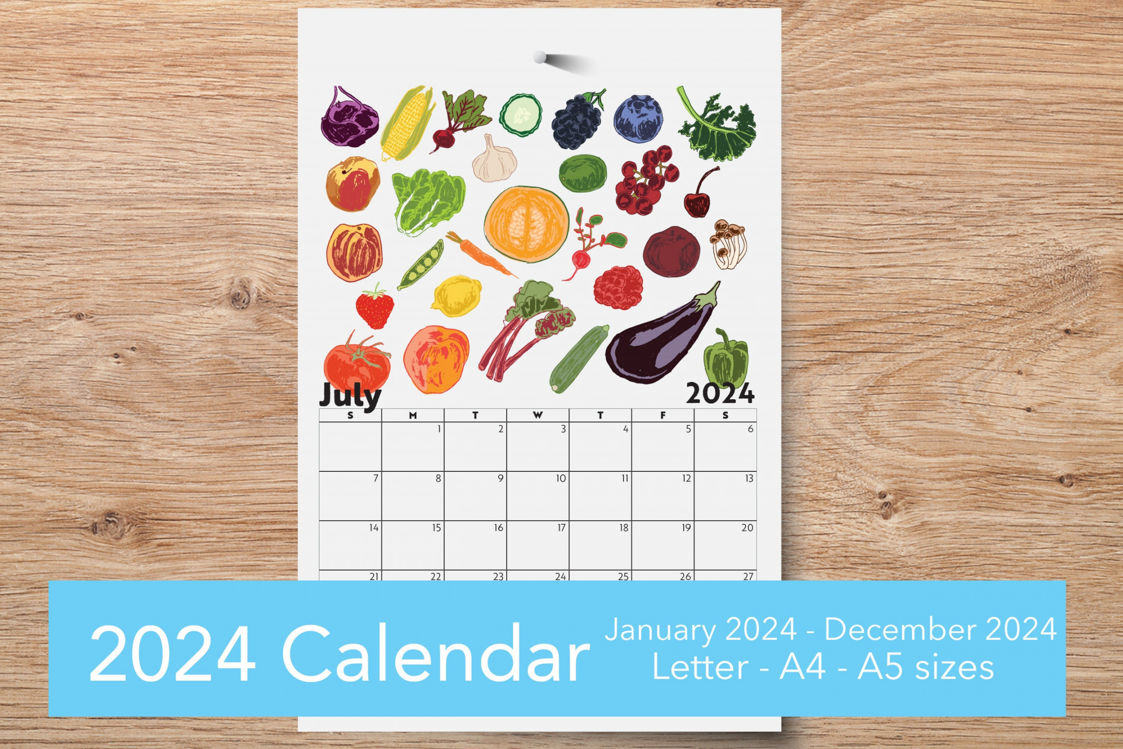 Printable Wall Calendar , Seasonal Produce Food Art - Etsy