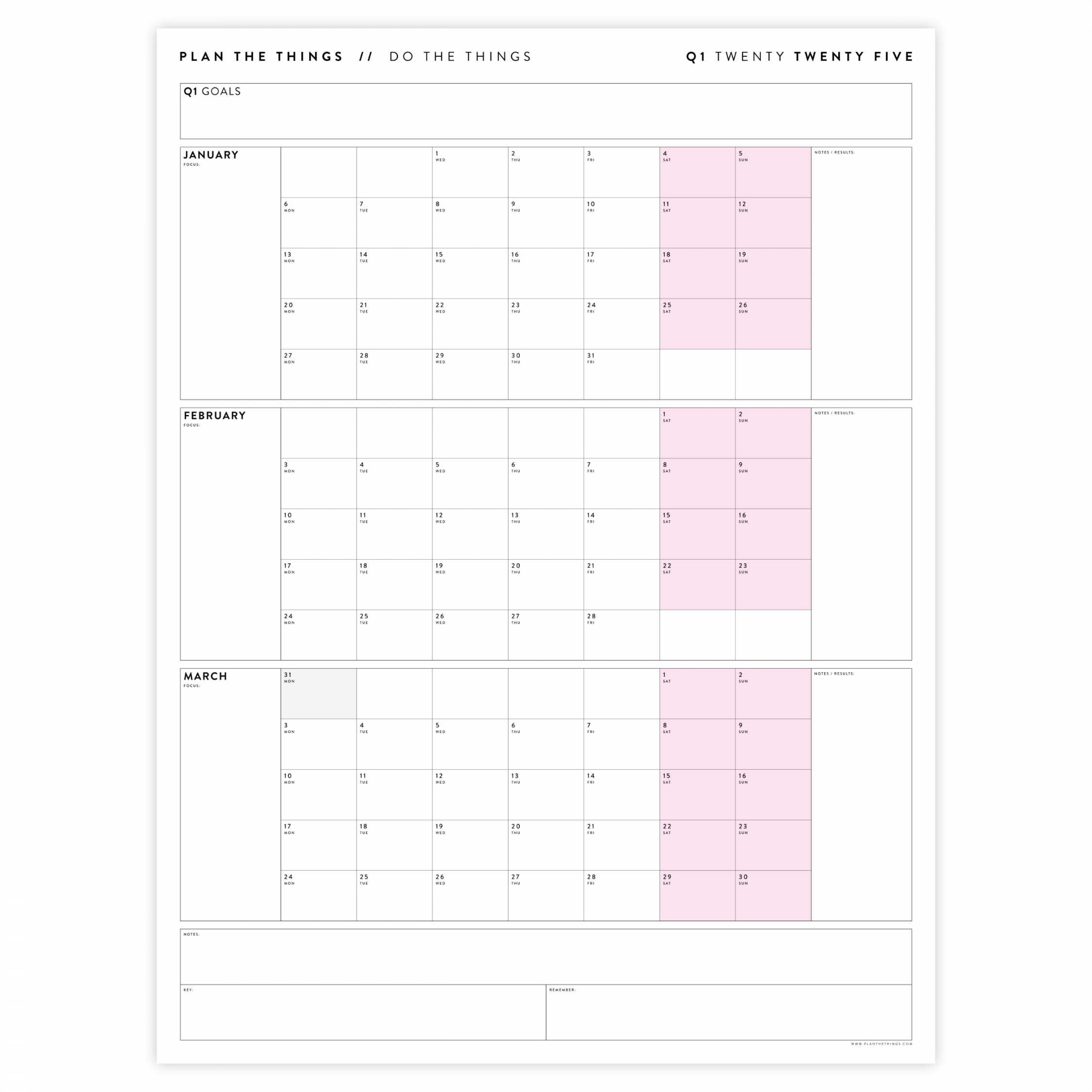 Q  QUARTERLY GIANT WALL CALENDAR (JANUARY - MARCH