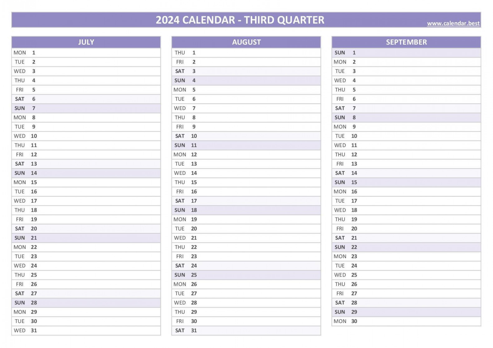 quarterly calendar to print