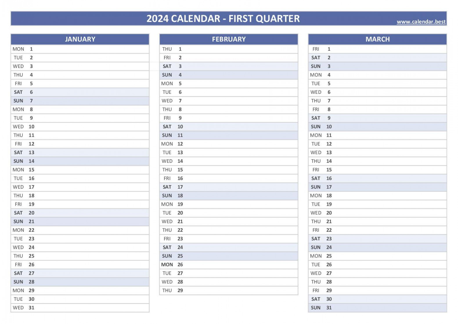 quarterly calendar to print