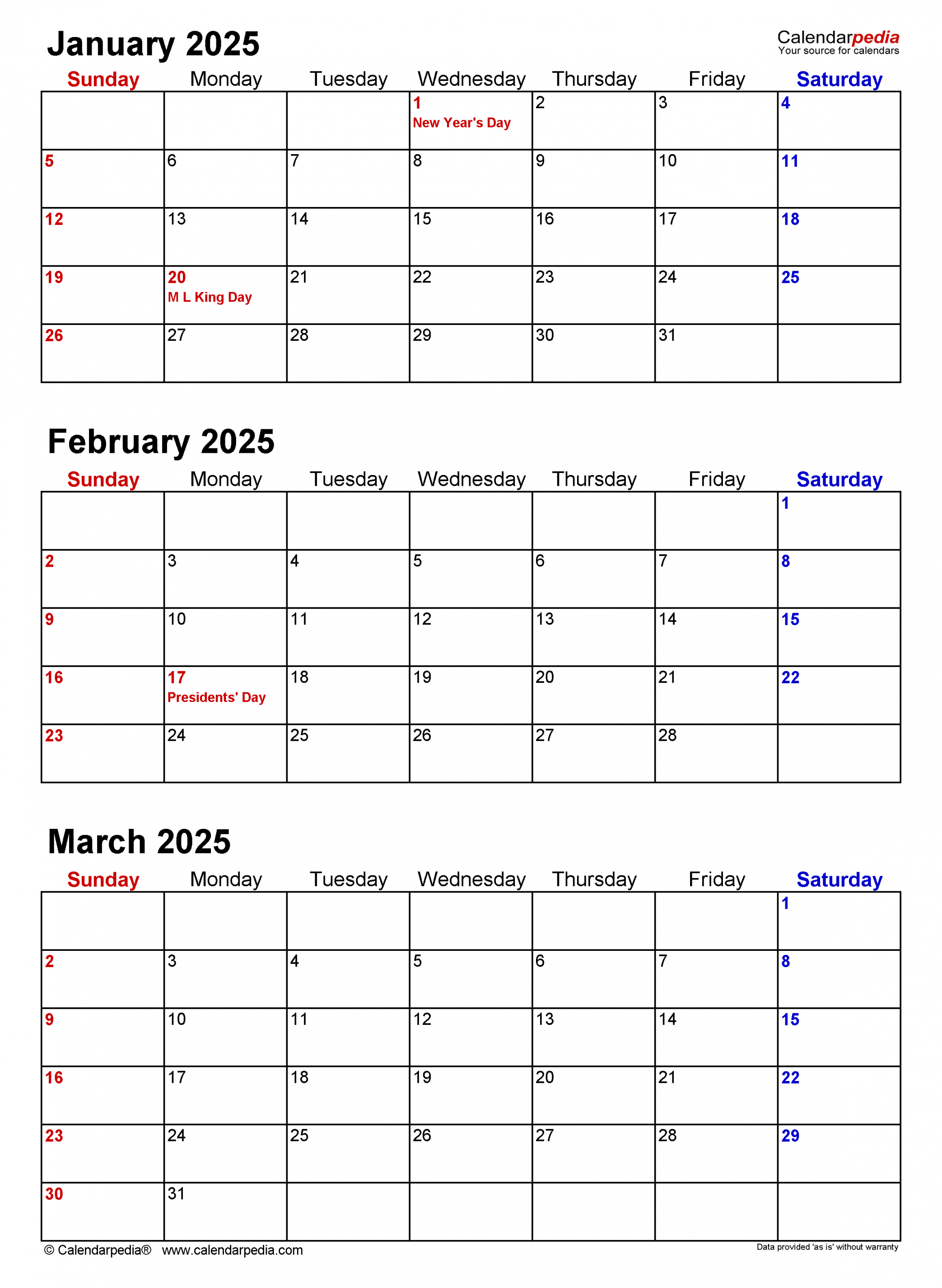 Quarterly Calendars  - Free Printable PDF Templates