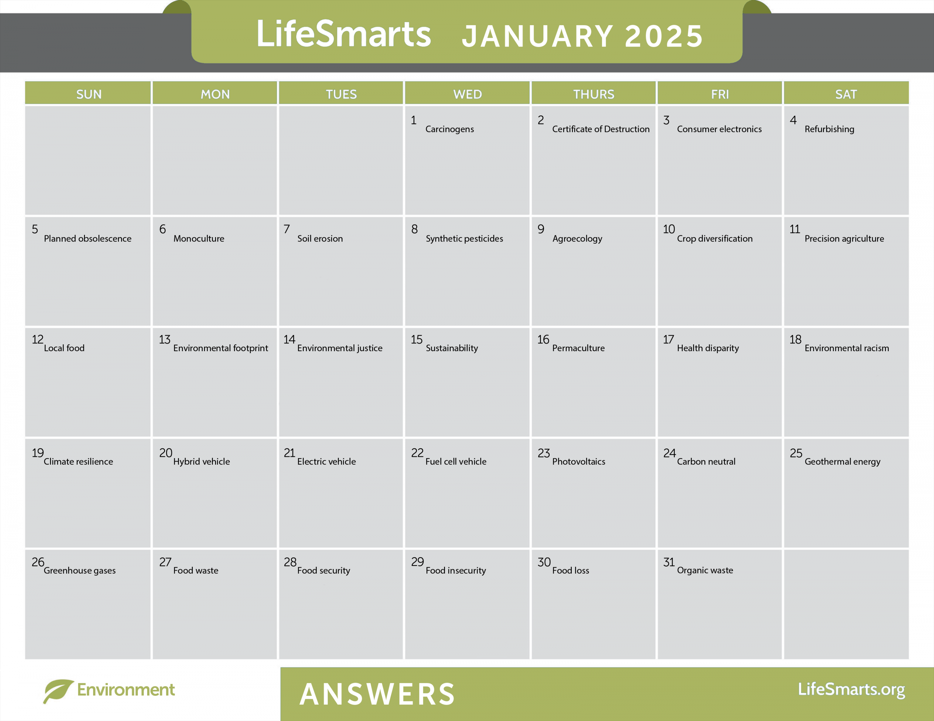 Question-of-the-Day LifeSmarts Calendars - LifeSmarts