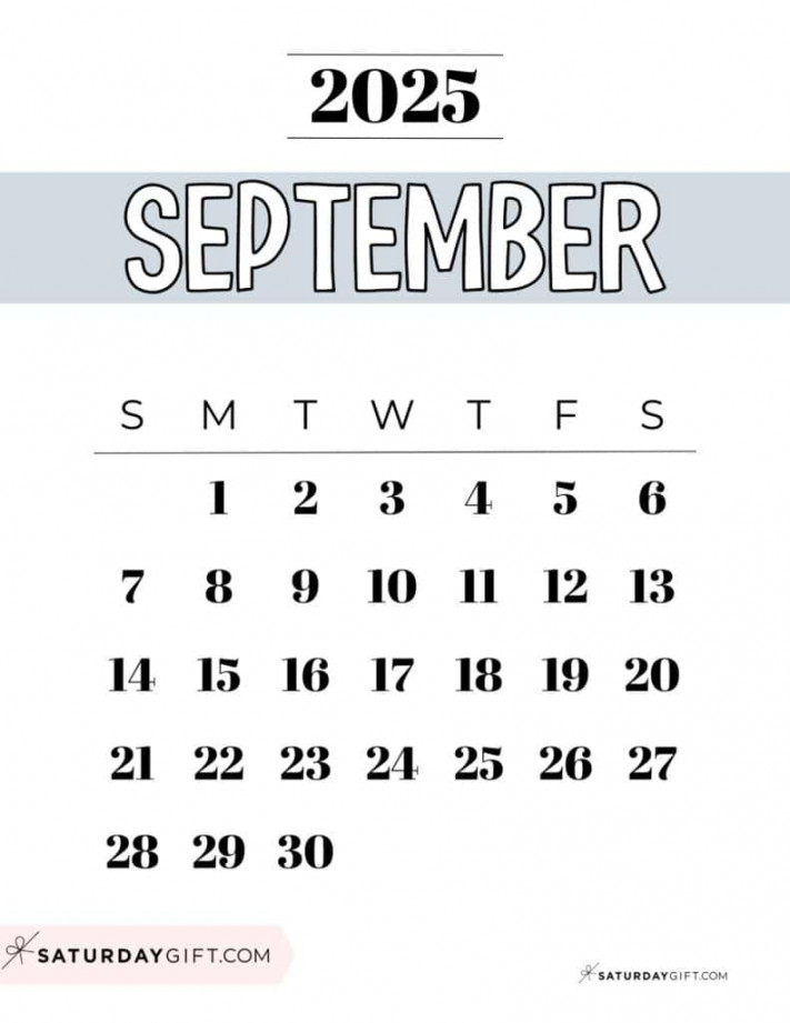 September  Calendar -  Cute & FREE Printables  SaturdayGift