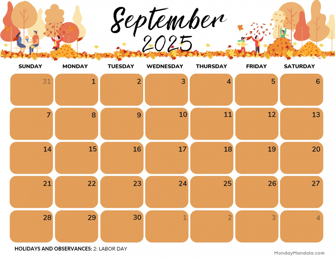 September  Calendar ( Free PDF Printables) – mondaymandala