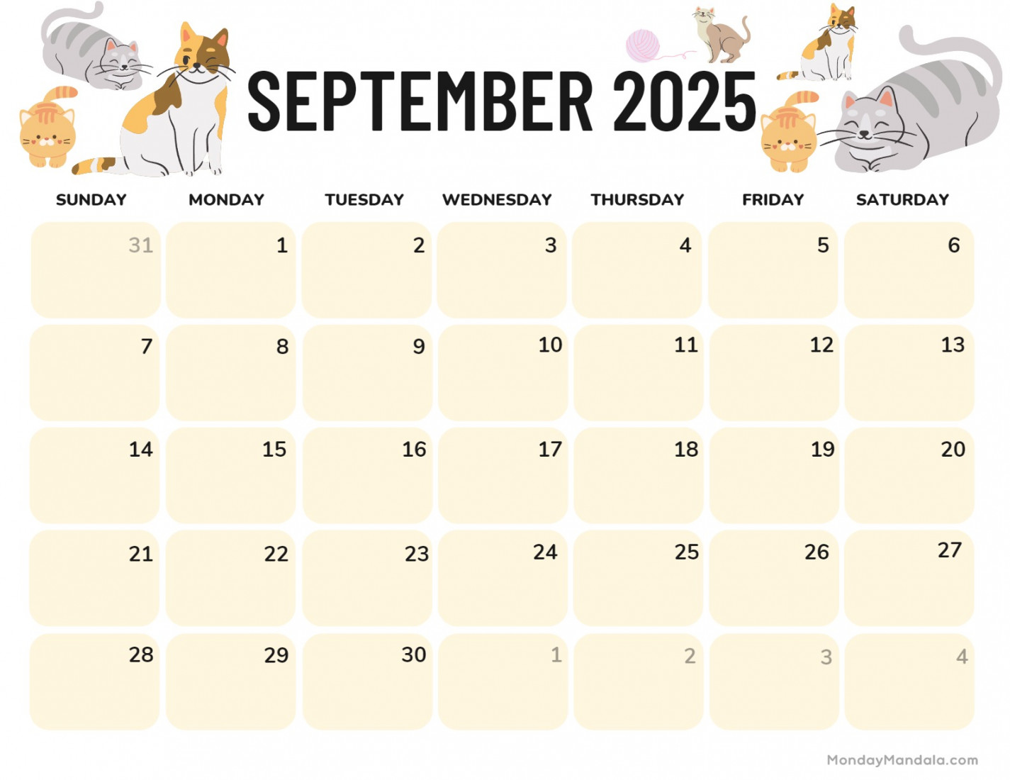 September  Calendar ( Free PDF Printables)