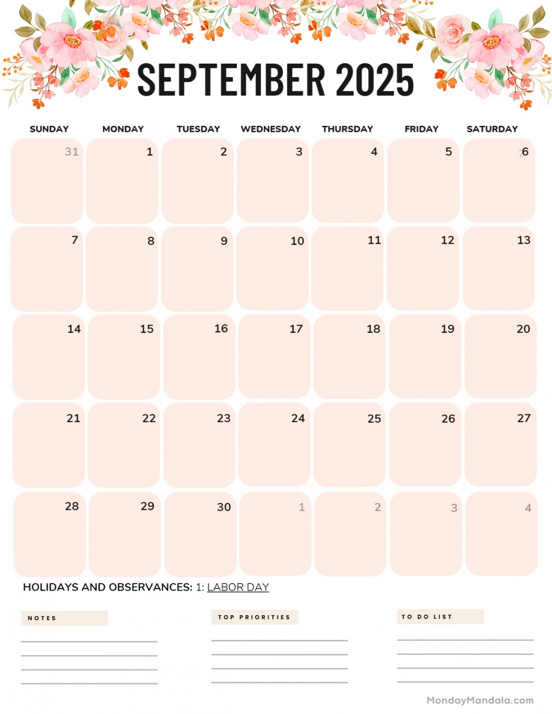 September  Calendar ( Free PDF Printables)