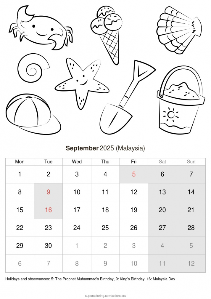 September  calendar - Malaysia