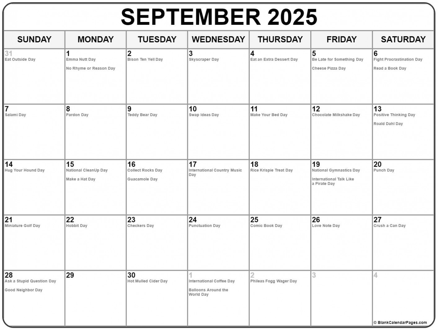 September  with holidays calendar