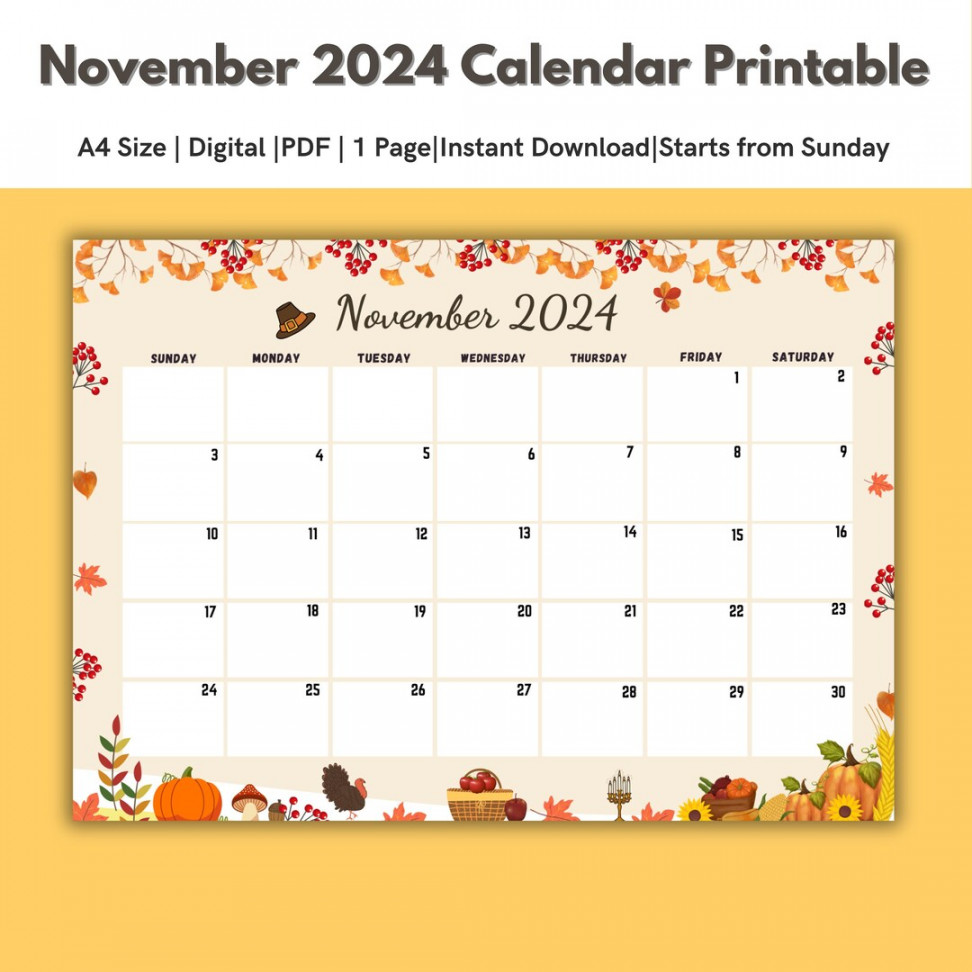 Thanksgiving  Calendar,fillable,november ,A Size,printable  Monthly,nov ,fall Calendar,happy Thanksgiving,digital Download - Etsy