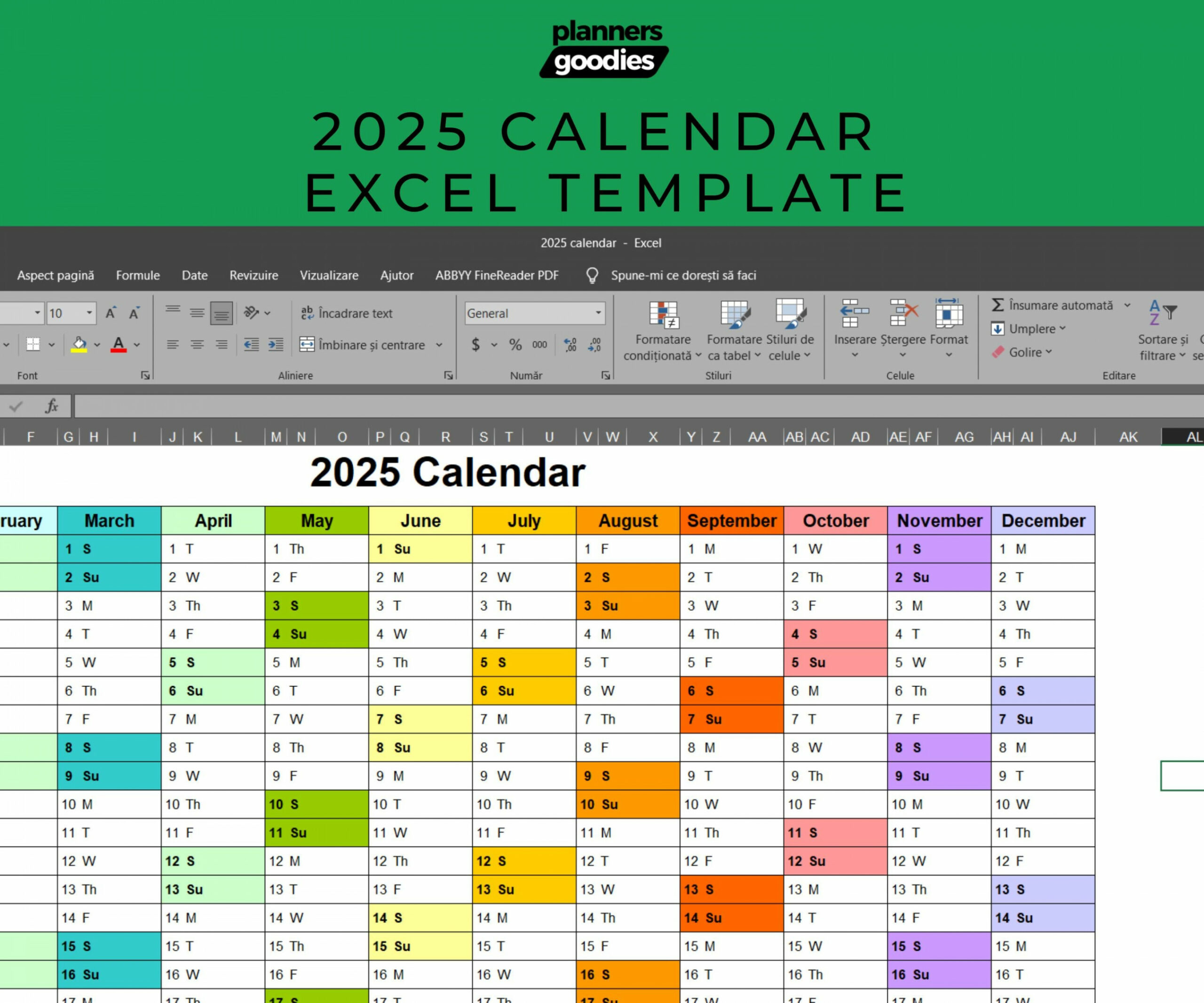 Calendar Planner Excel Template Horizontal Calendar