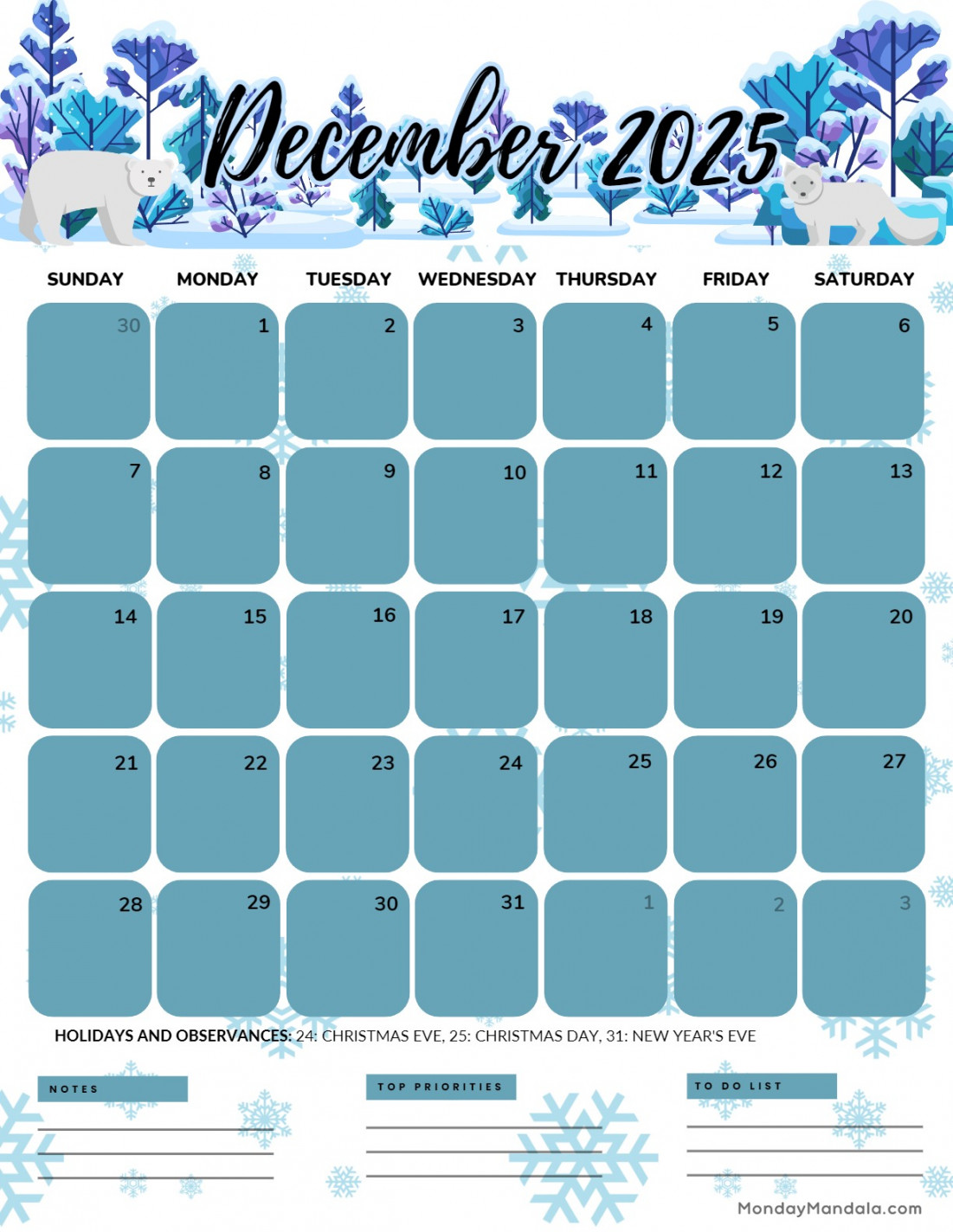 December  Calendar ( Free PDF Printables)