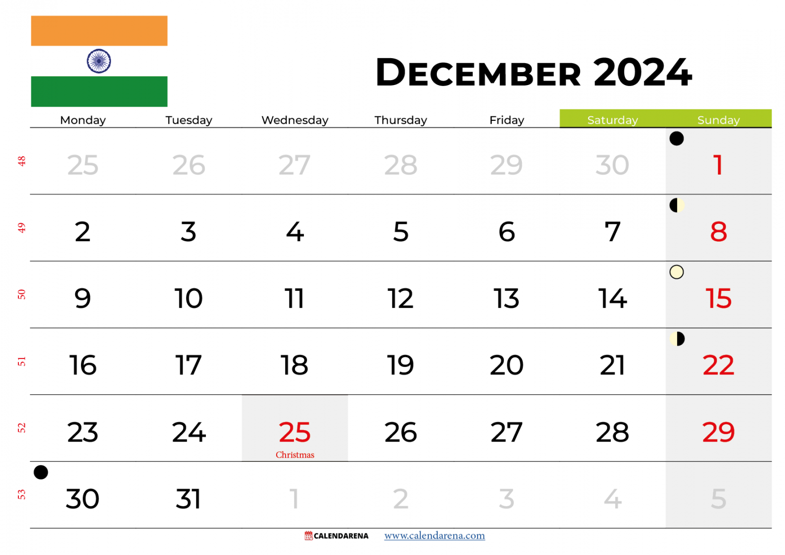 December  Calendar India