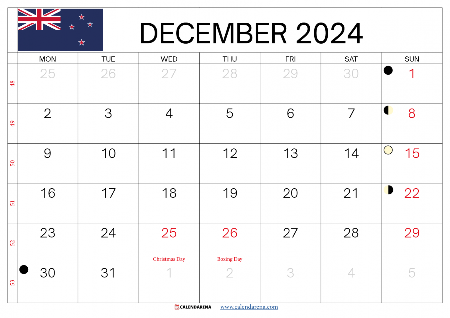 December  Calendar Nz