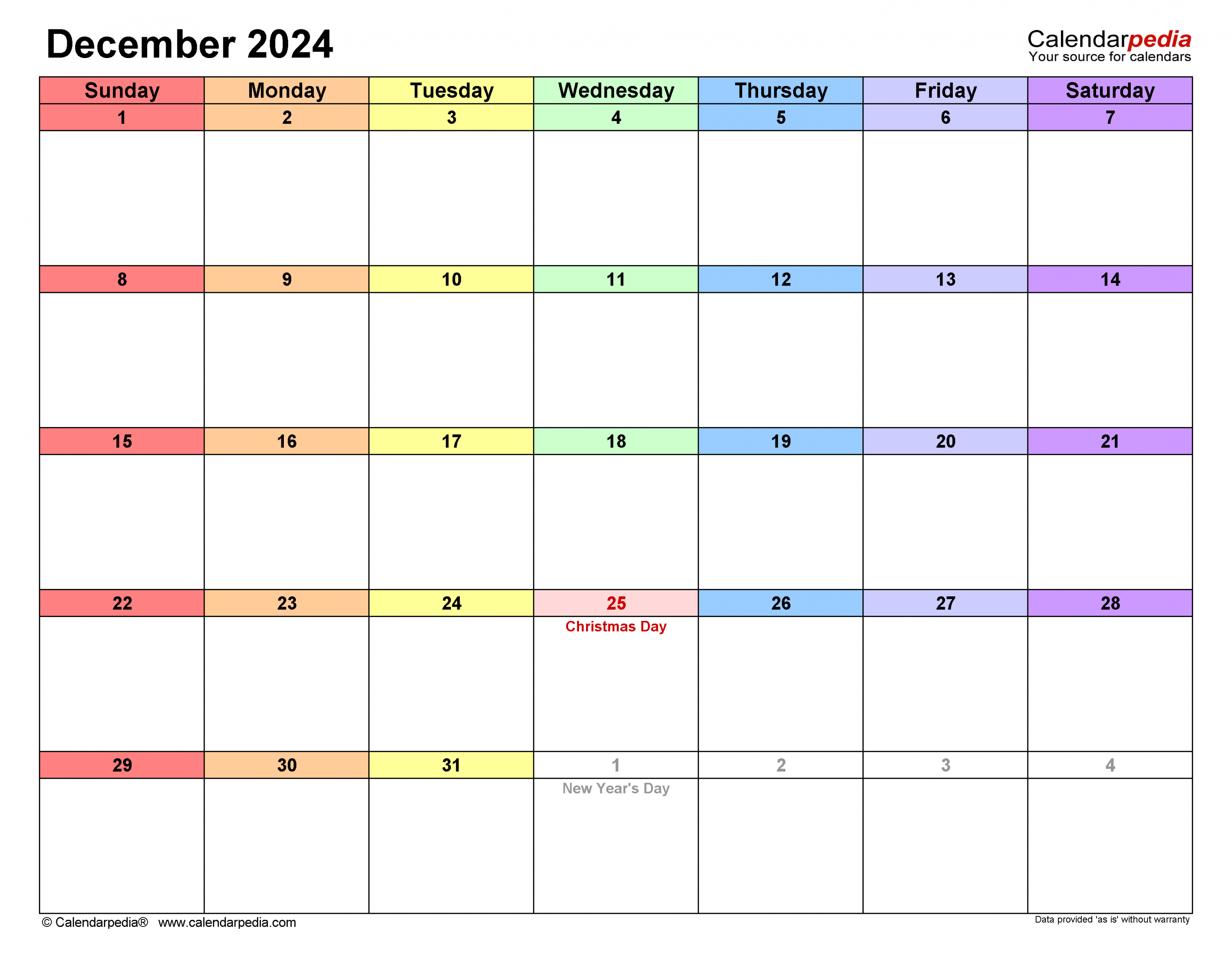 December  Calendar  Templates for Word, Excel and PDF