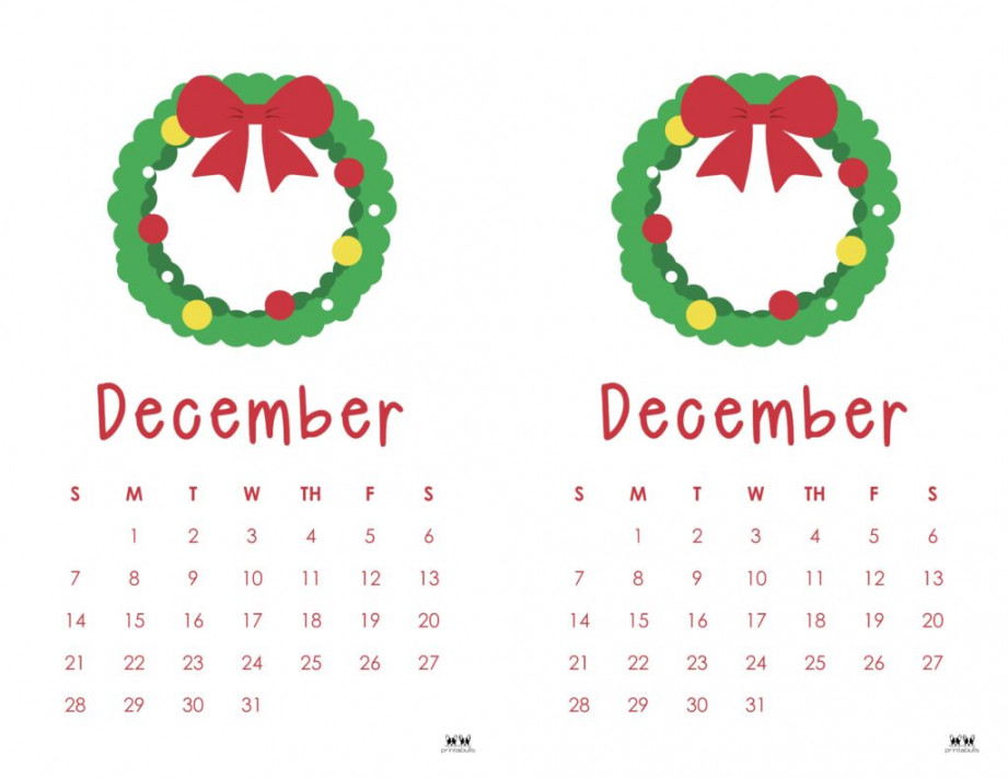 December  Calendars -  FREE Printables  Printabulls