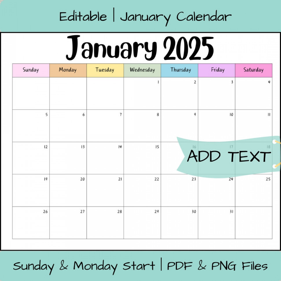 Editable January  Calendar PDF Template, Winter  Calendar,  Printable January Calendar Template, Activity Calendar Rainbow Calendar -  Etsy