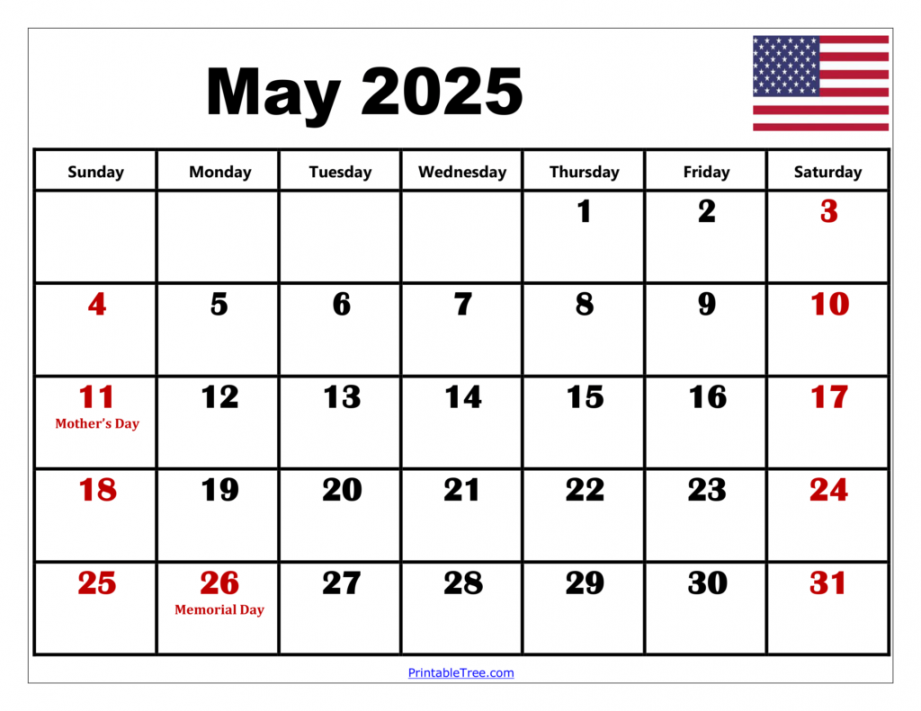 Free May  Calendar Printable PDF Template with Holidays