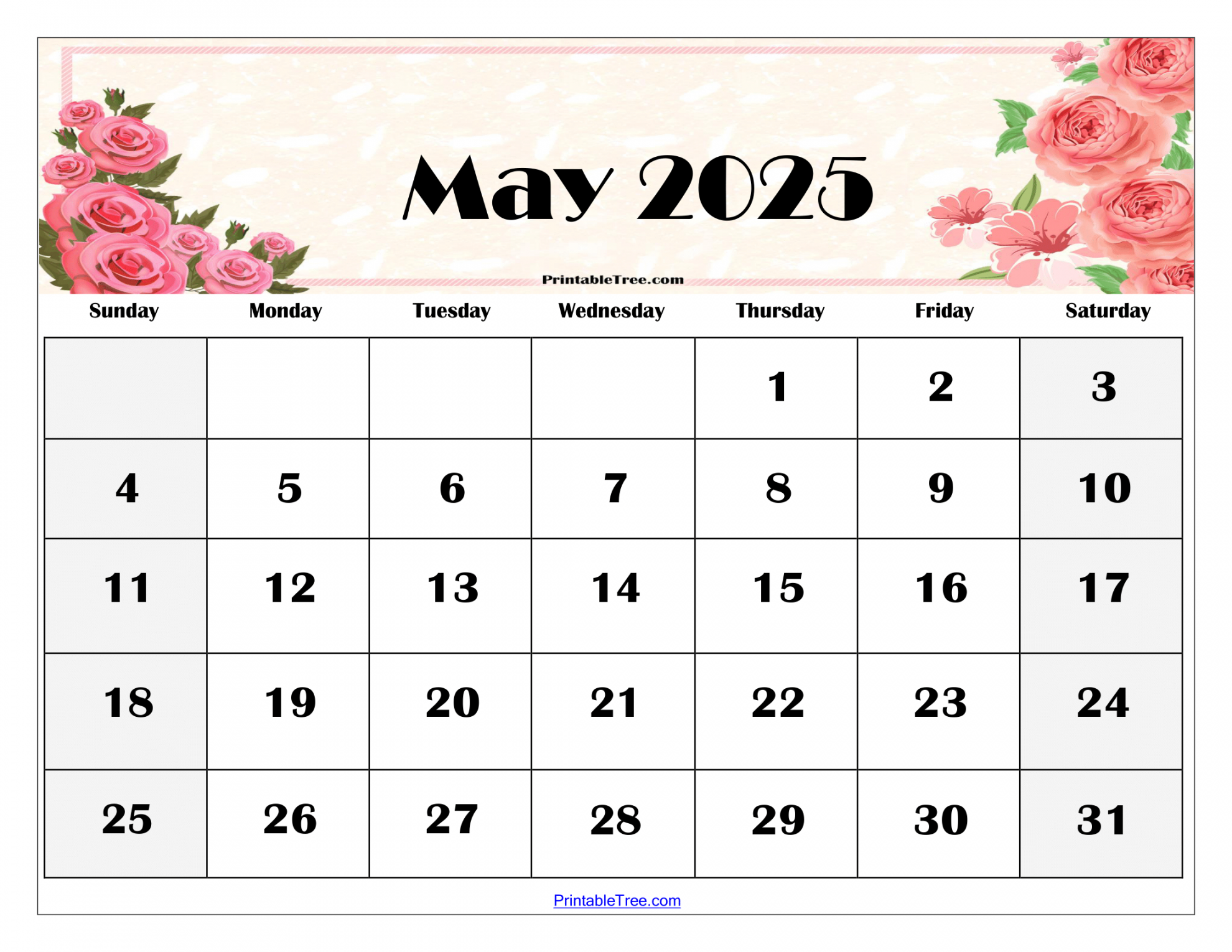 Free May  Calendar Printable PDF Template with Holidays