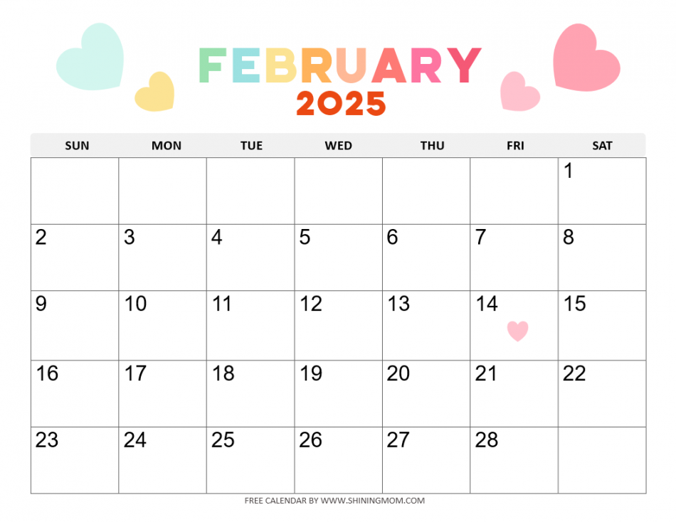 Free Printable February  Calendar with Holidays