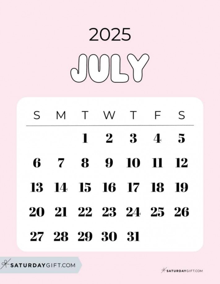 July  Calendar -  Cute & FREE Printables  SaturdayGift