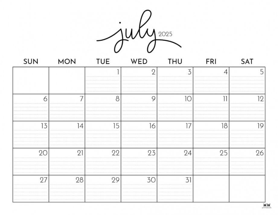 July  Calendars -  FREE Printables  Printabulls