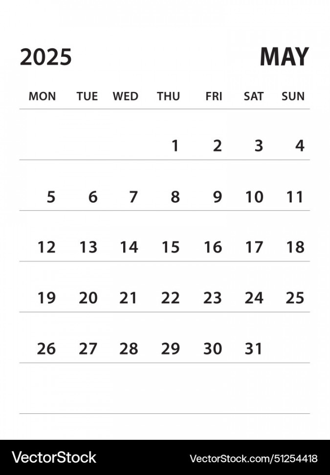 May -calendar  template Royalty Free Vector Image