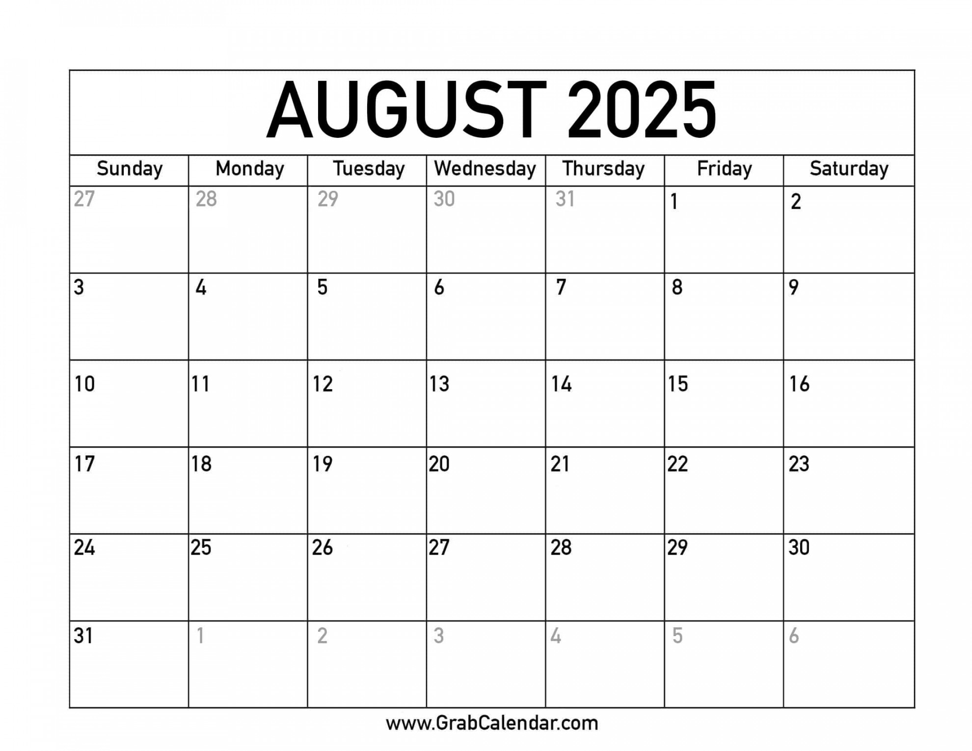 Printable August  Calendar